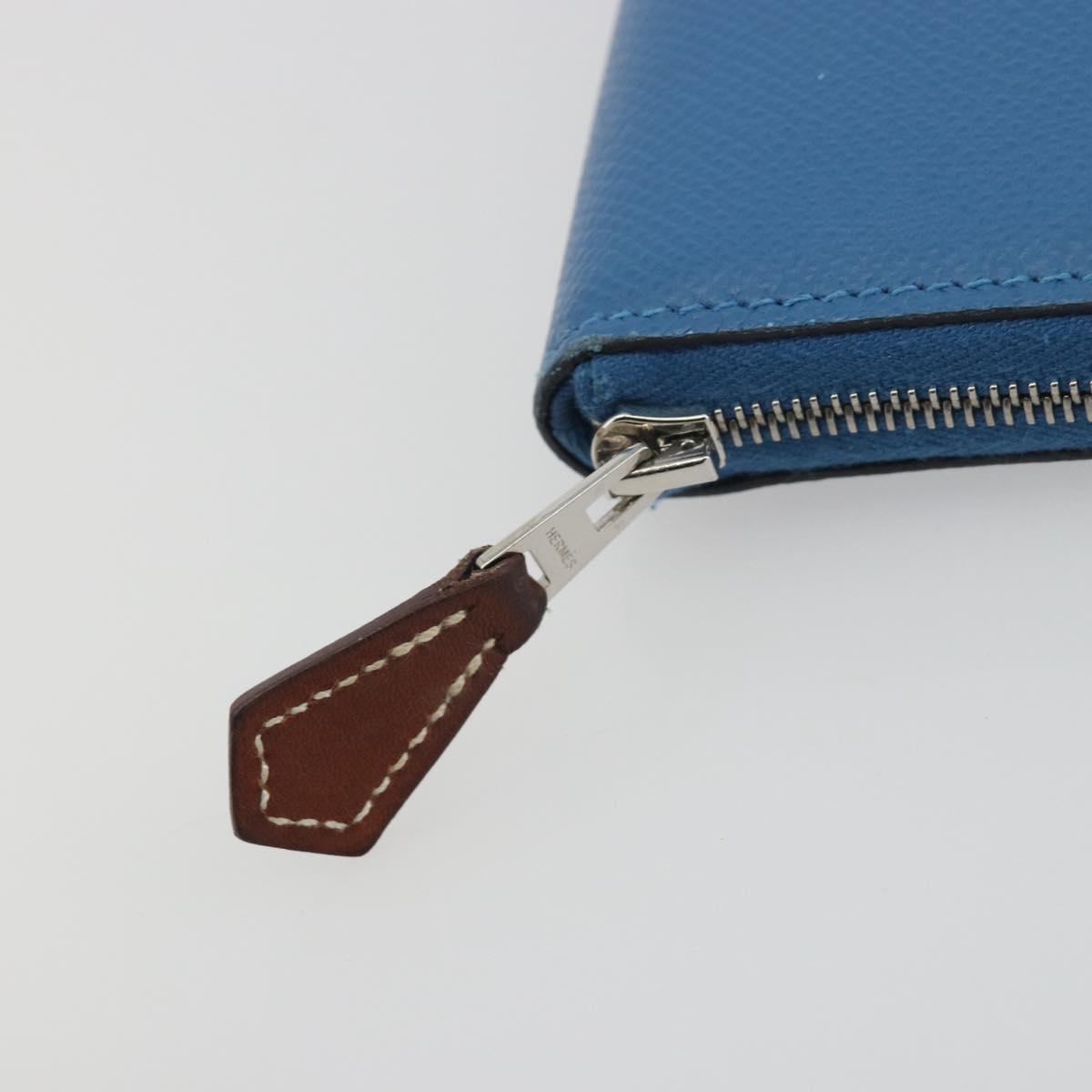 HERMES Azap Silk In Wallet Leather Blue Silver Auth 196072M