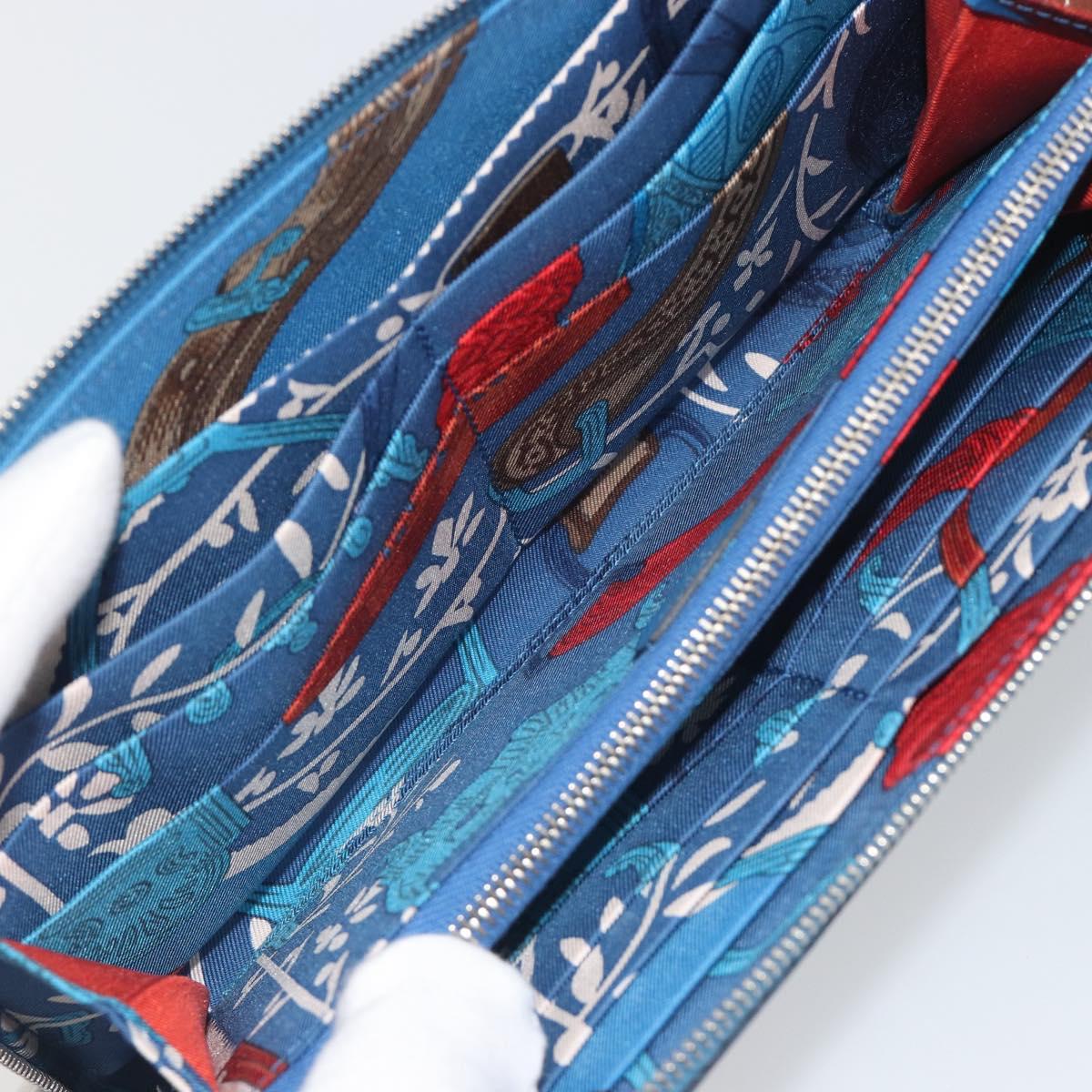 HERMES Azap Silk In Wallet Leather Blue Silver Auth 196072M