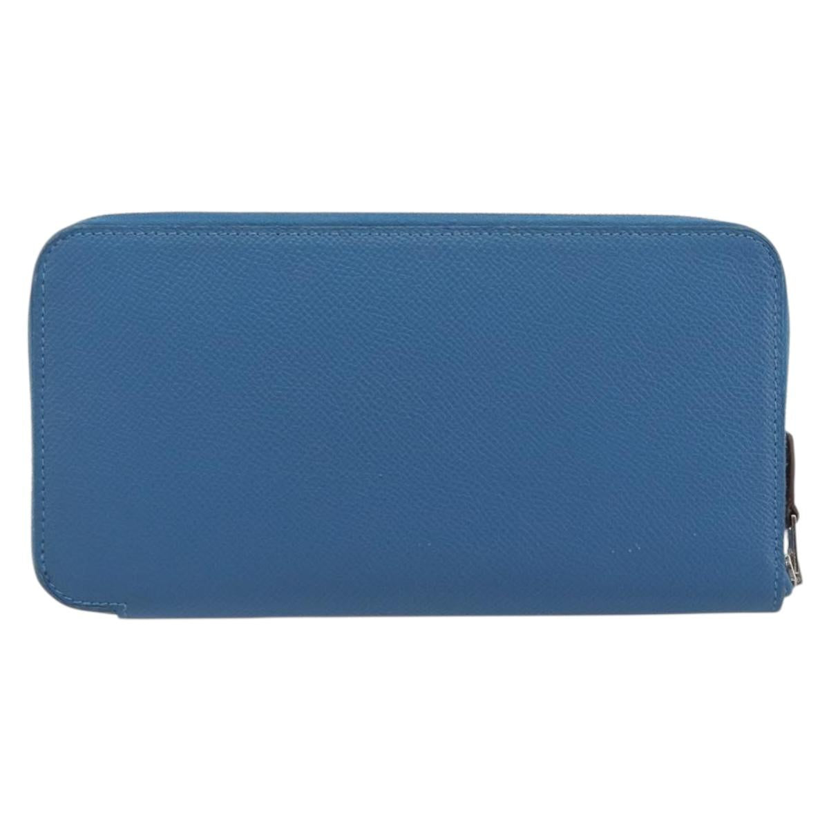 HERMES Azap Silk In Wallet Leather Blue Silver Auth 196072M