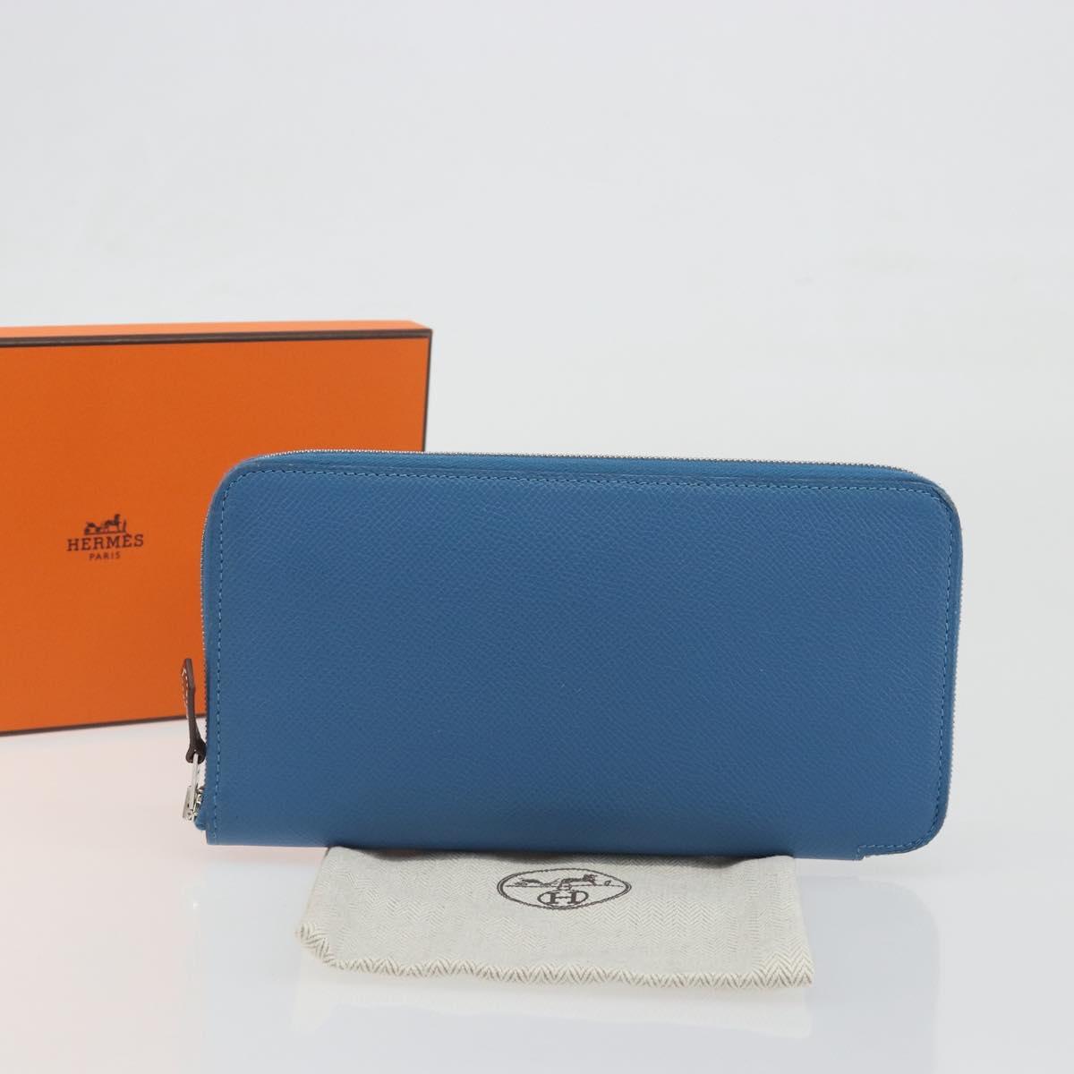 HERMES Azap Silk In Wallet Leather Blue Silver Auth 196072M