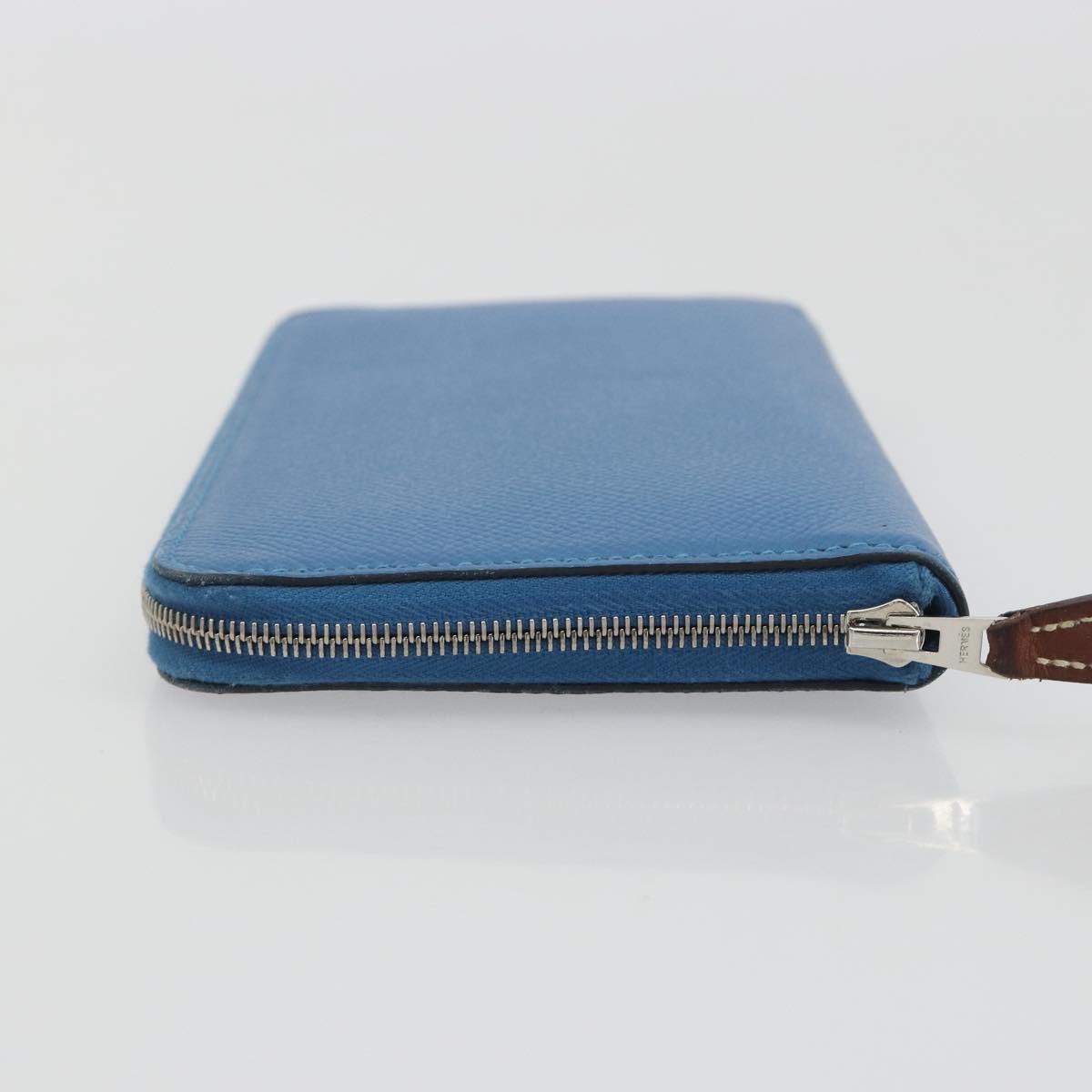 HERMES Azap Silk In Wallet Leather Blue Silver Auth 196072M