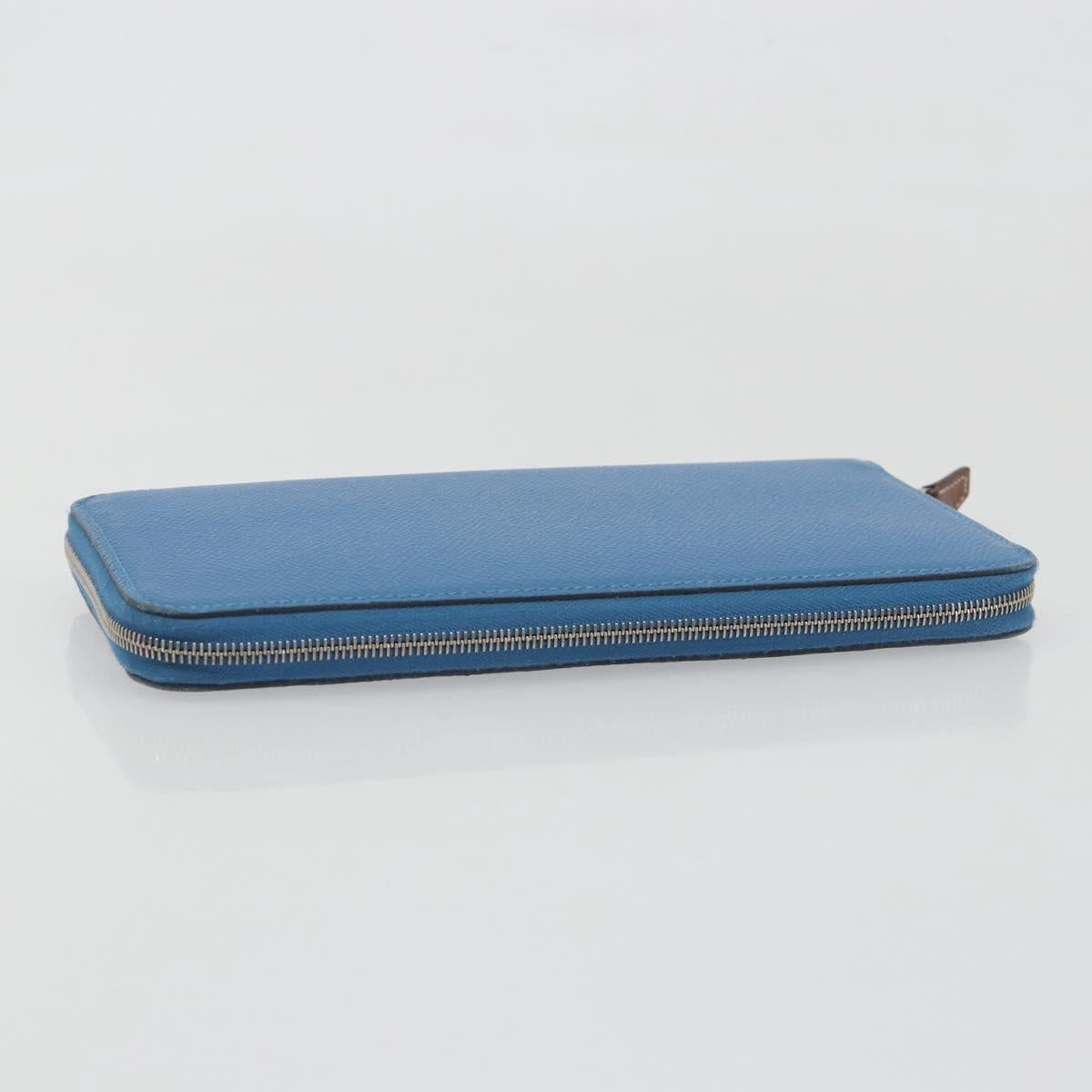 HERMES Azap Silk In Wallet Leather Blue Silver Auth 196072M