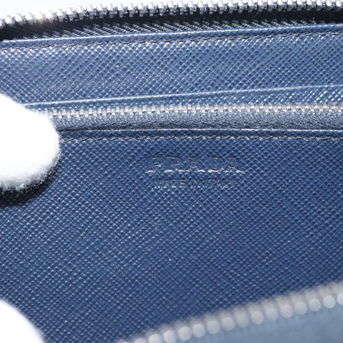 PRADA Long Wallet Safifano leather Navy Silver Auth 196073A