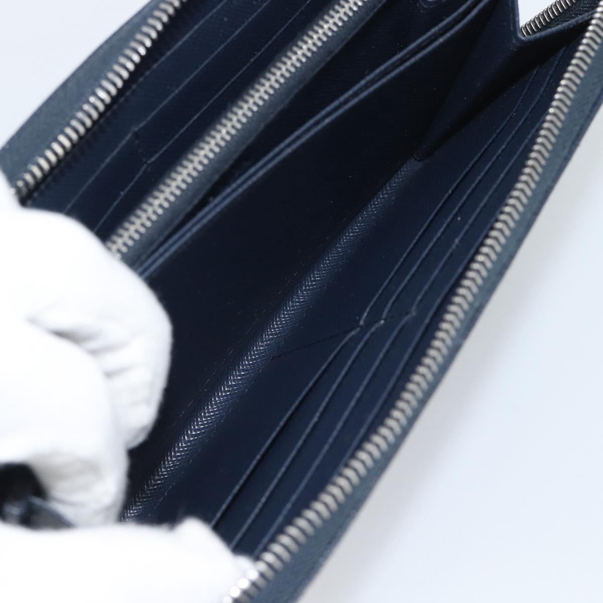 PRADA Long Wallet Safifano leather Navy Silver Auth 196073A