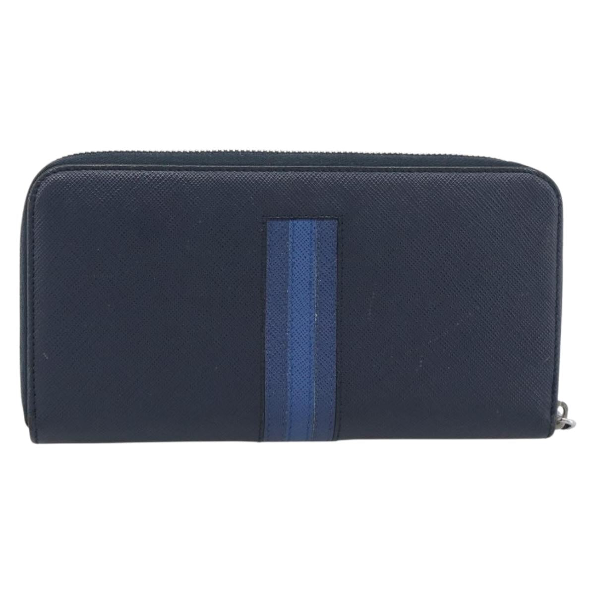 PRADA Long Wallet Safifano leather Navy Silver Auth 196073A