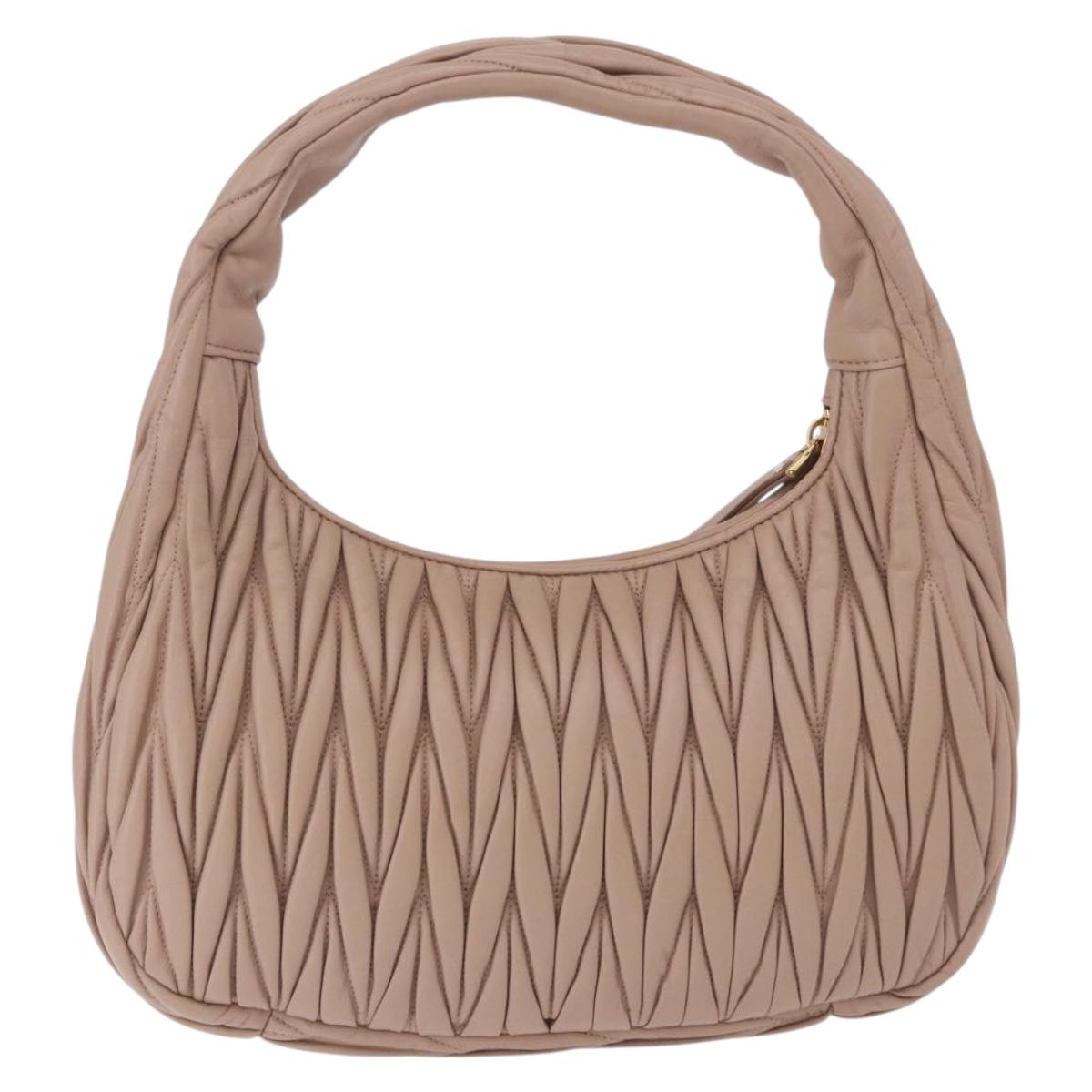 Miu Miu Matelasse Wonder Shoulder Bag Lamb Skin Pink Gold Auth 196075SAM