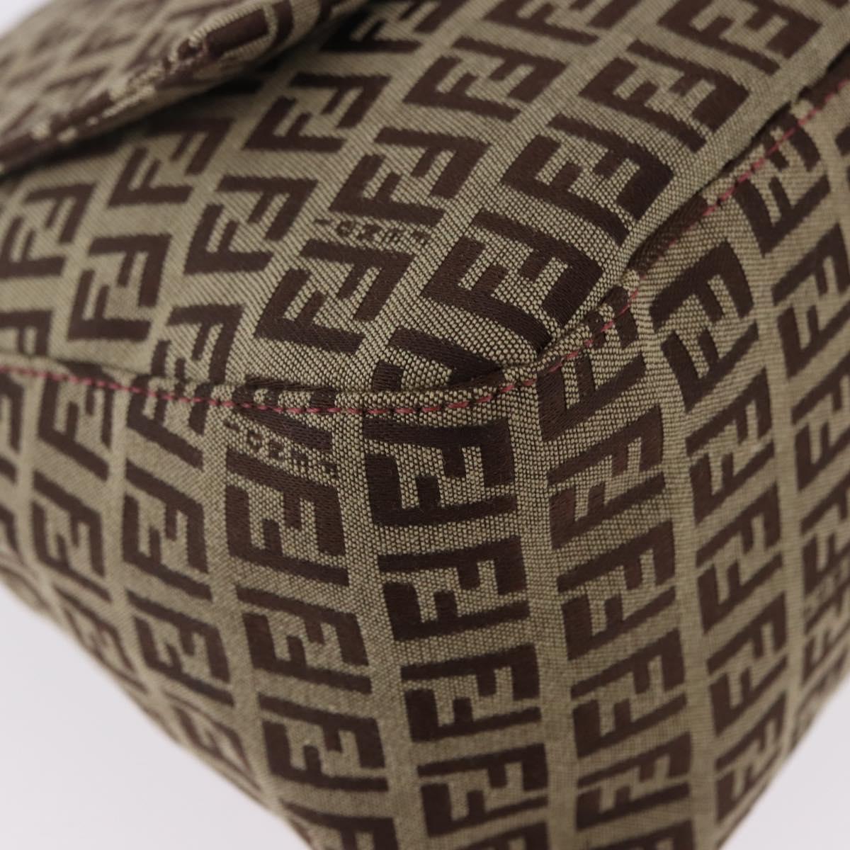 FENDI Zucchino Canvas Mamma Baguette Shoulder Bag Beige Gold Auth 196078V