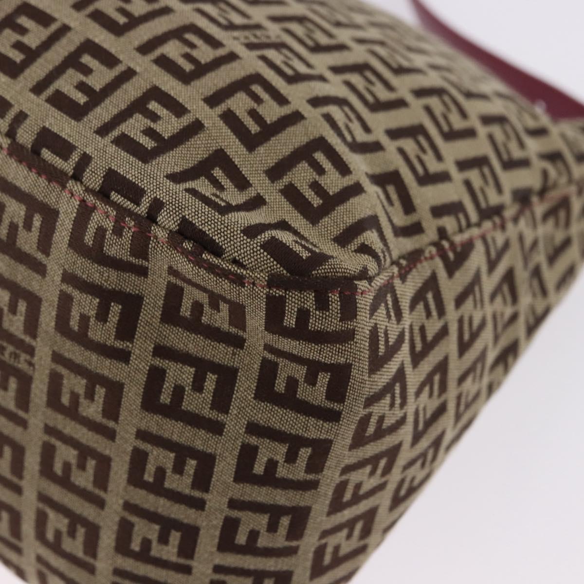 FENDI Zucchino Canvas Mamma Baguette Shoulder Bag Beige Gold Auth 196078V