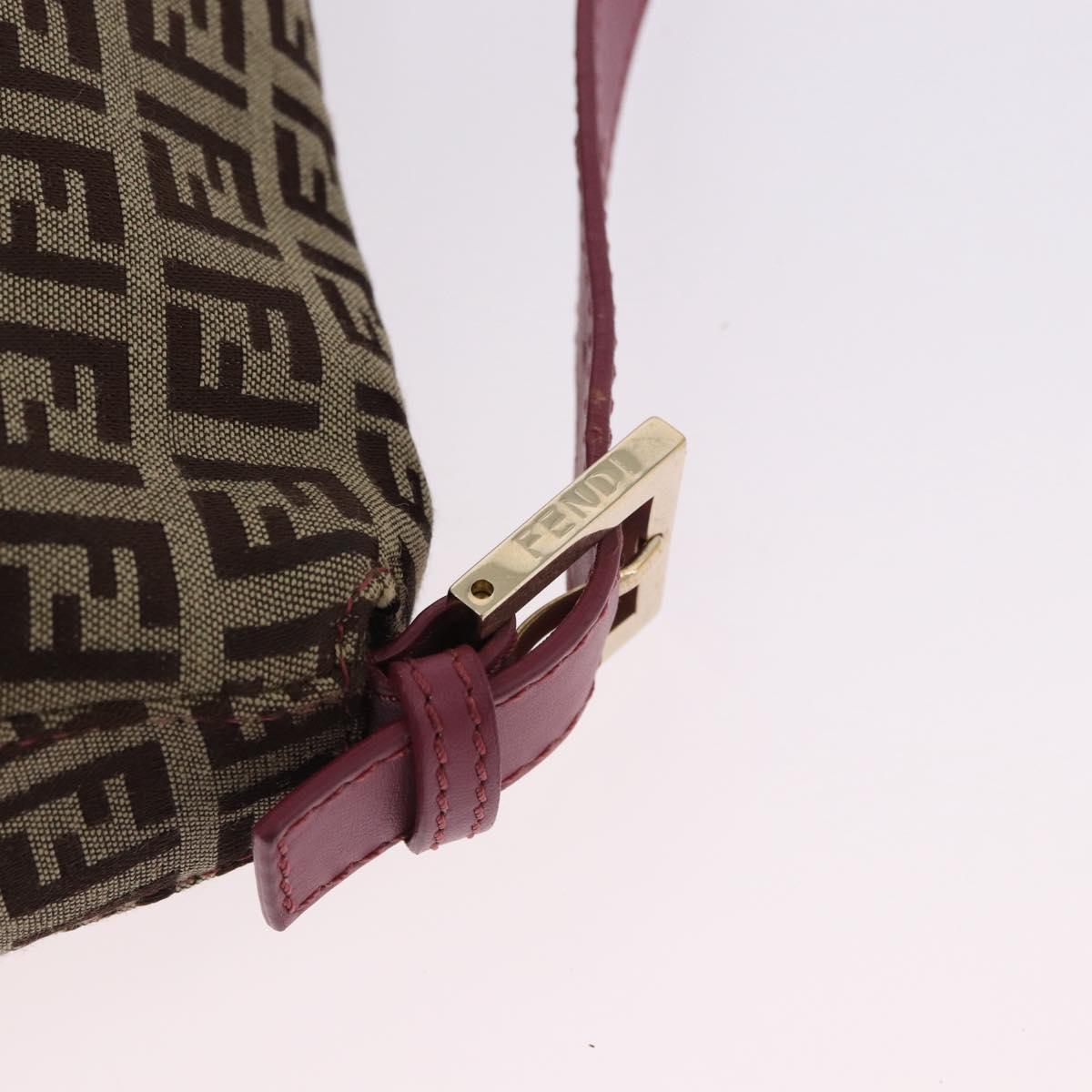 FENDI Zucchino Canvas Mamma Baguette Shoulder Bag Beige Gold Auth 196078V
