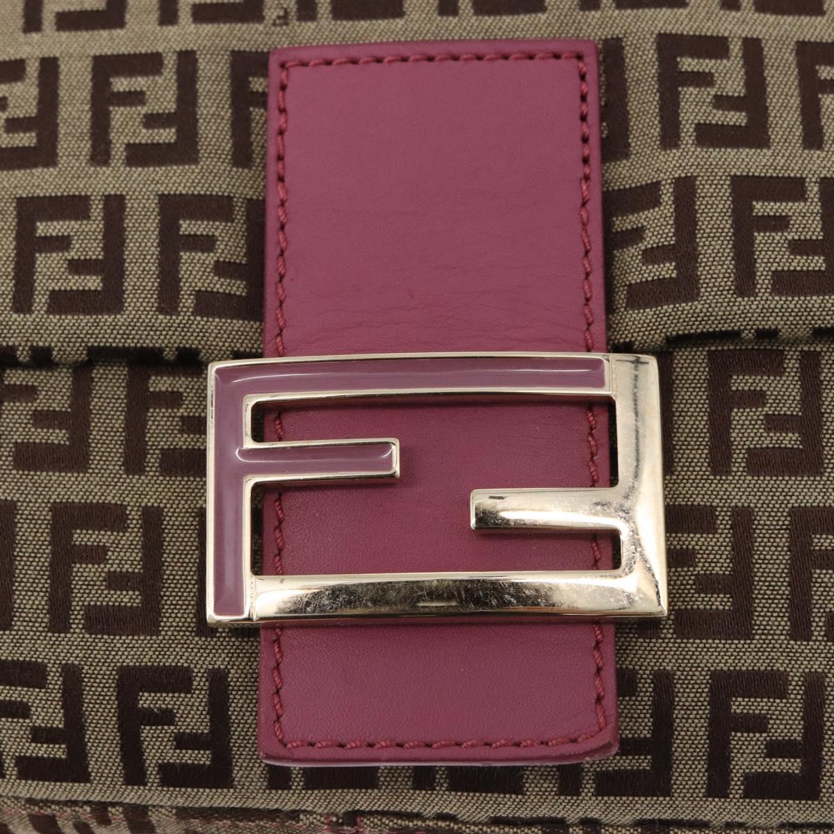 FENDI Zucchino Canvas Mamma Baguette Shoulder Bag Beige Gold Auth 196078V