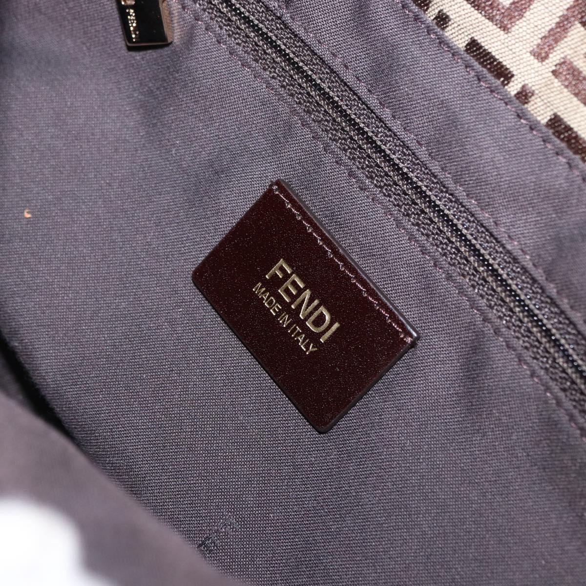 FENDI Zucchino Canvas Mamma Baguette Shoulder Bag Beige Gold Auth 196078V