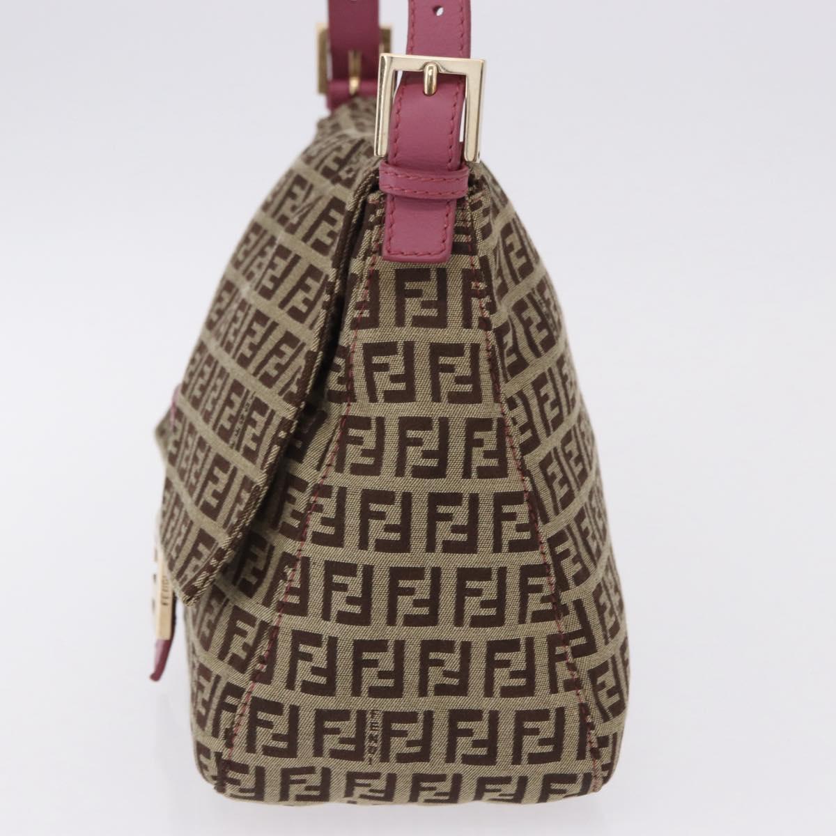 FENDI Zucchino Canvas Mamma Baguette Shoulder Bag Beige Gold Auth 196078V