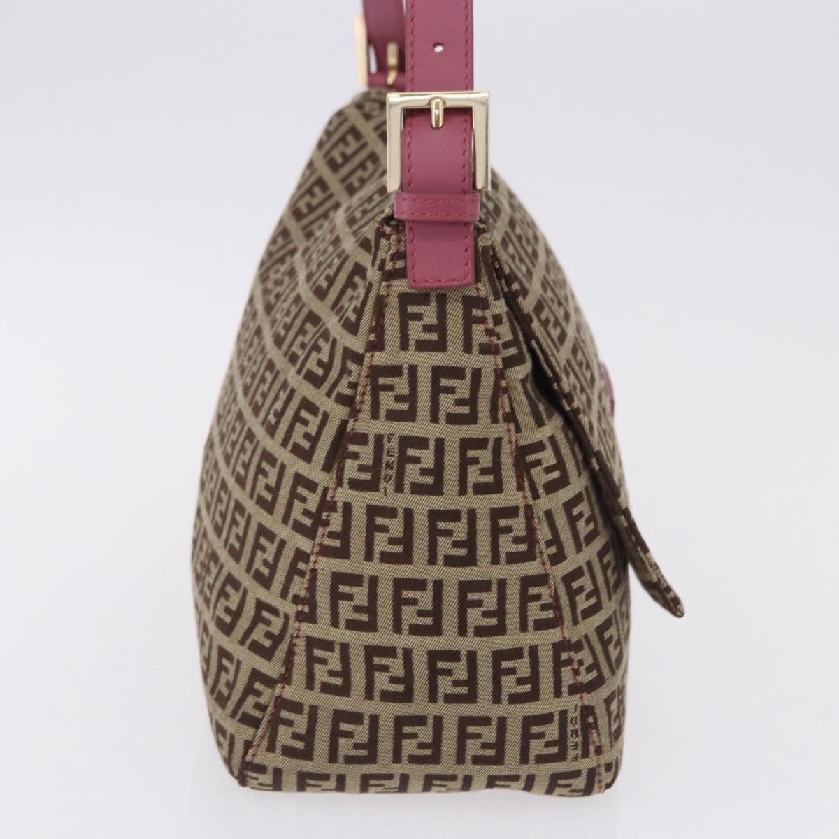 FENDI Zucchino Canvas Mamma Baguette Shoulder Bag Beige Gold Auth 196078V
