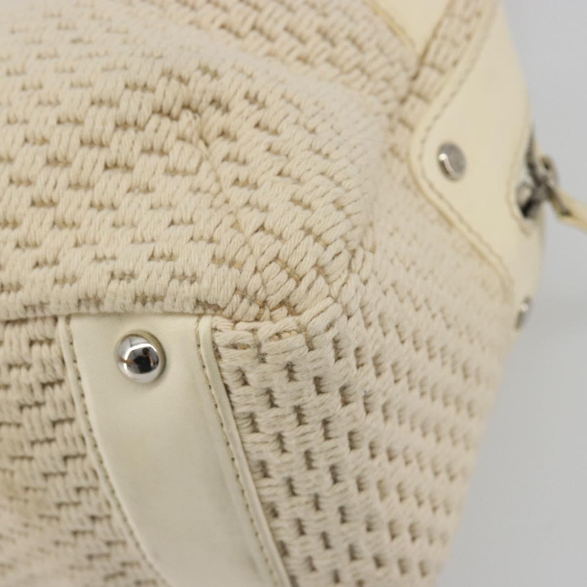 CHANEL Hand Bag Canvas Beige Silver CC Auth 196080