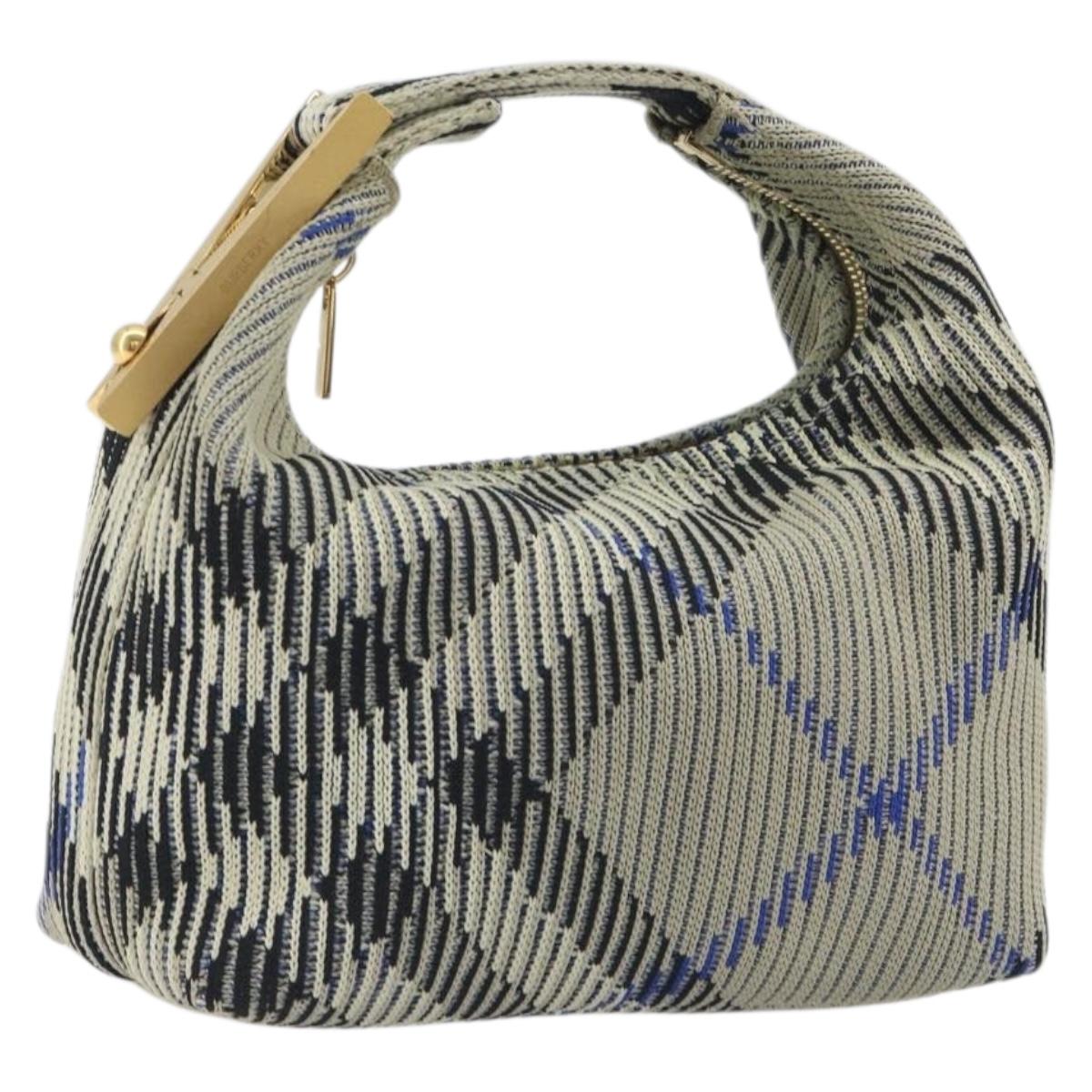 BURBERRY Mini Peg Duffel Bag Hand Bag Cotton Light Blue Gold Tone Auth 196081A