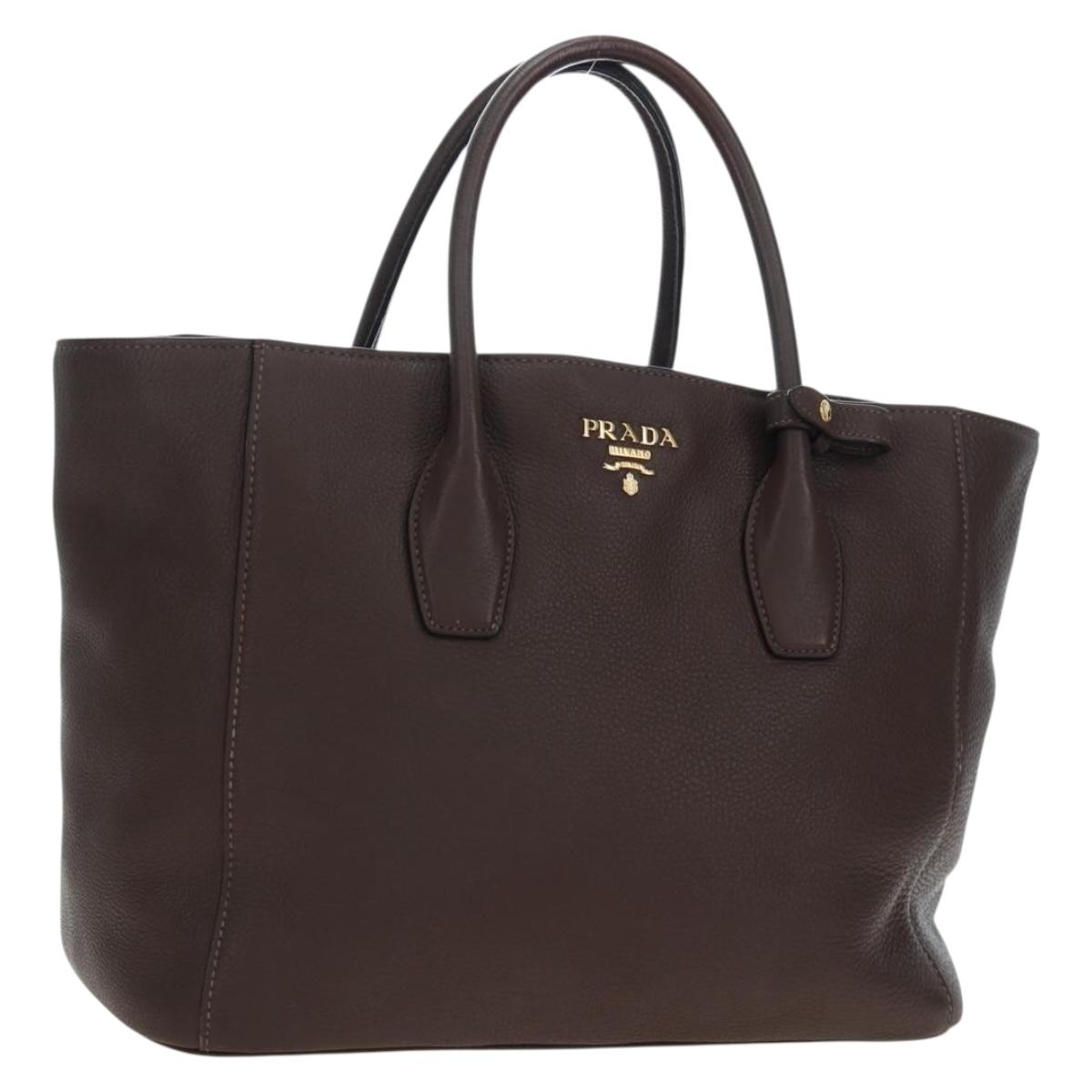PRADA Hand Bag Vittero Dino Leather 2way Brown Gold Auth 196084V