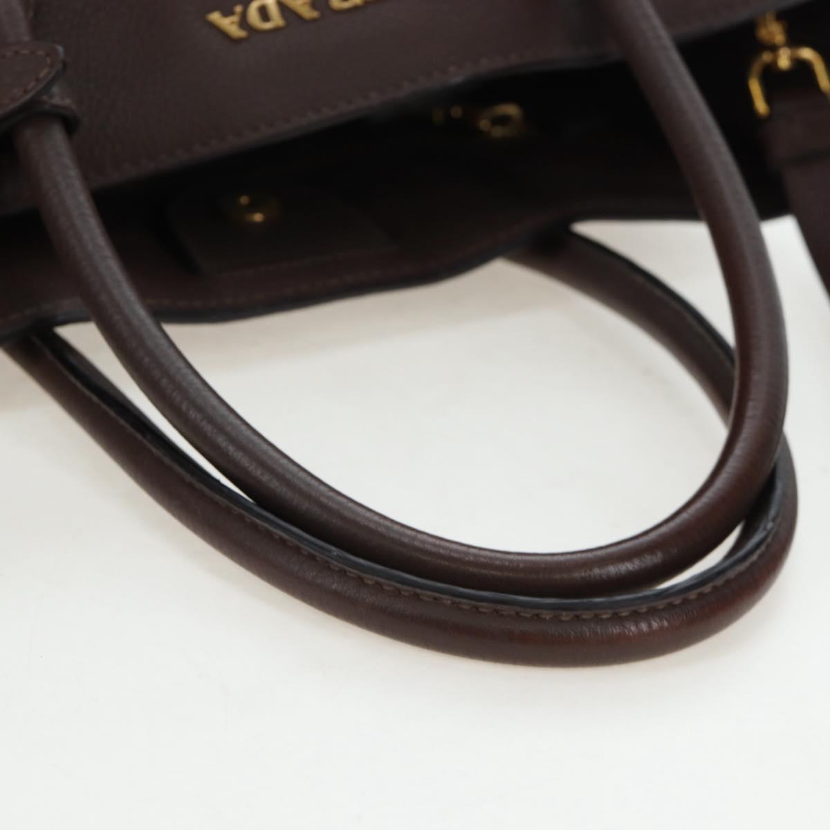PRADA Hand Bag Vittero Dino Leather 2way Brown Gold Auth 196084V