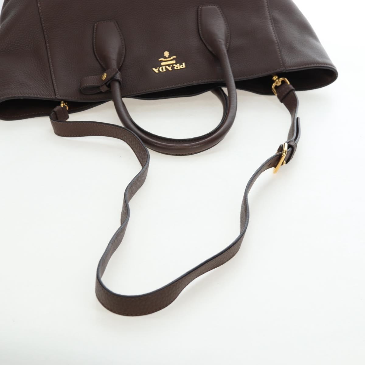 PRADA Hand Bag Vittero Dino Leather 2way Brown Gold Auth 196084V