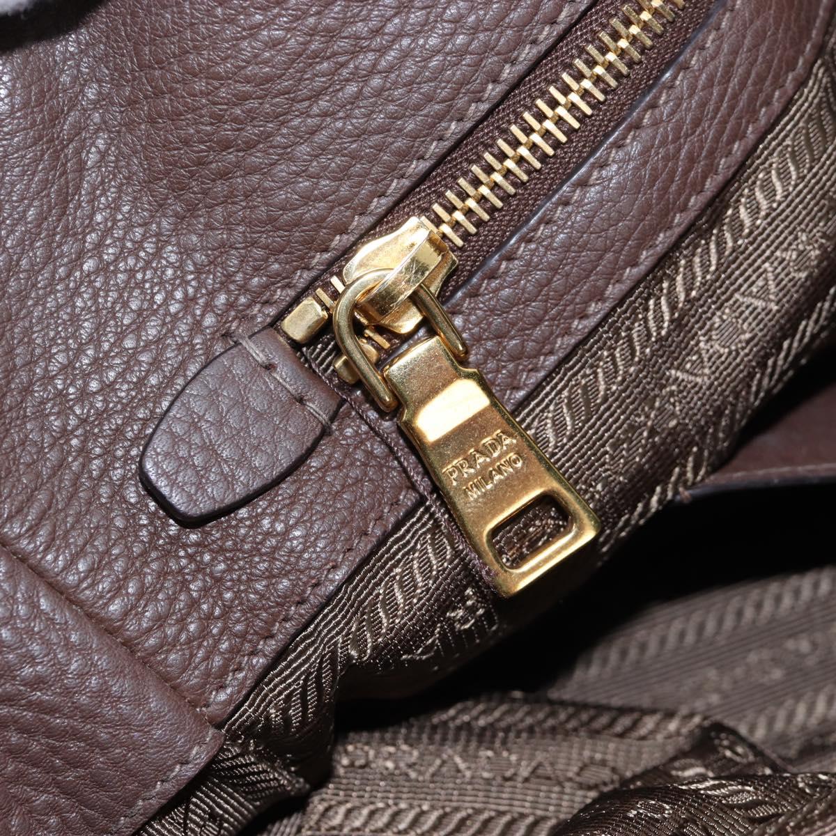 PRADA Hand Bag Vittero Dino Leather 2way Brown Gold Auth 196084V
