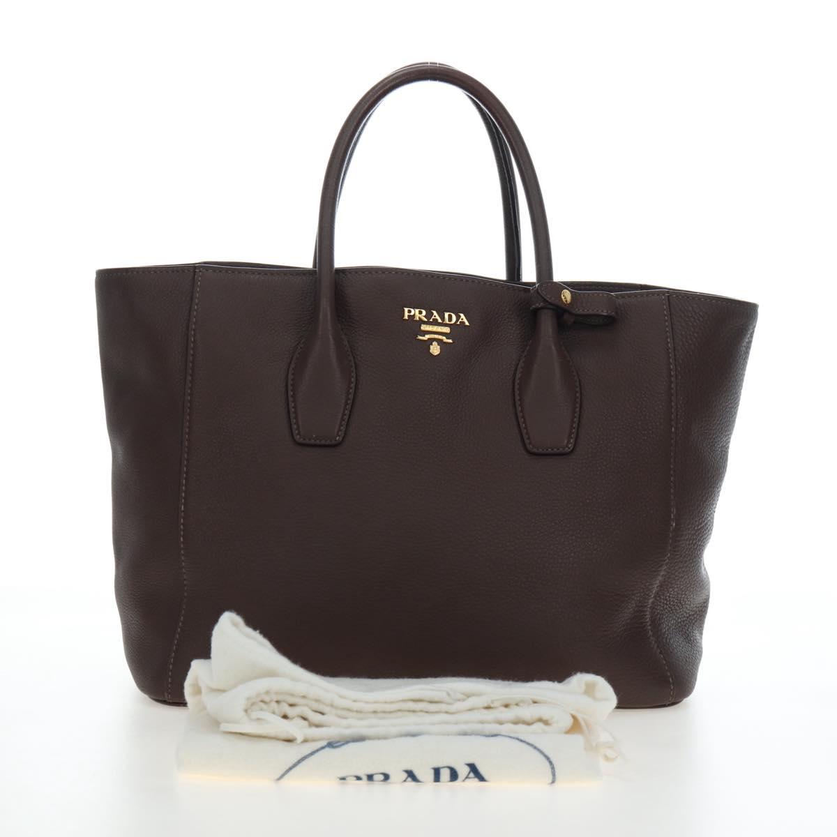 PRADA Hand Bag Vittero Dino Leather 2way Brown Gold Auth 196084V