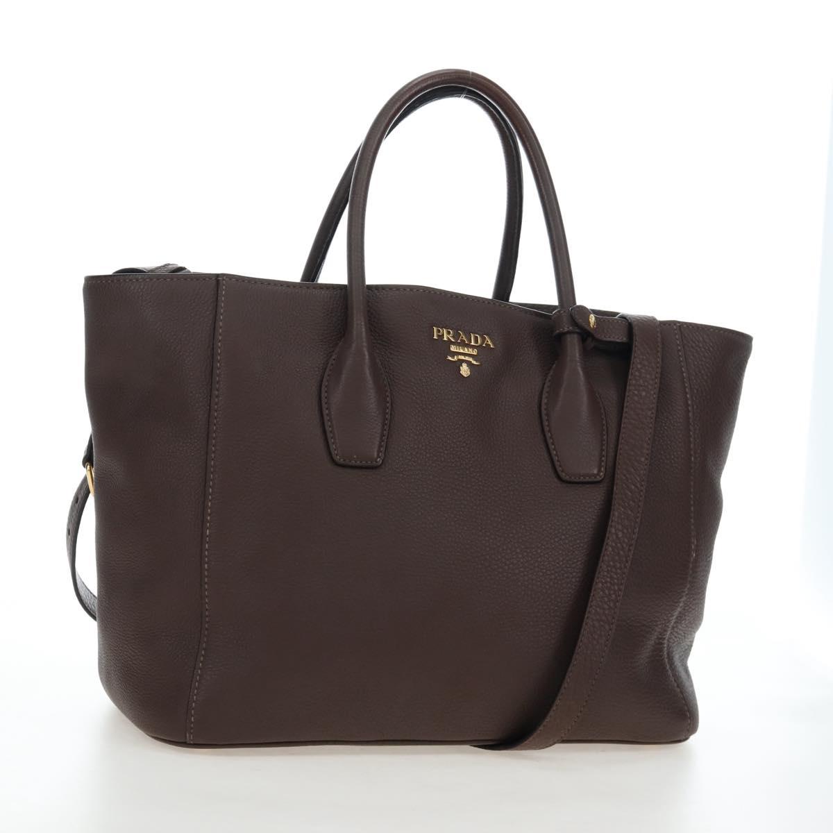 PRADA Hand Bag Vittero Dino Leather 2way Brown Gold Auth 196084V