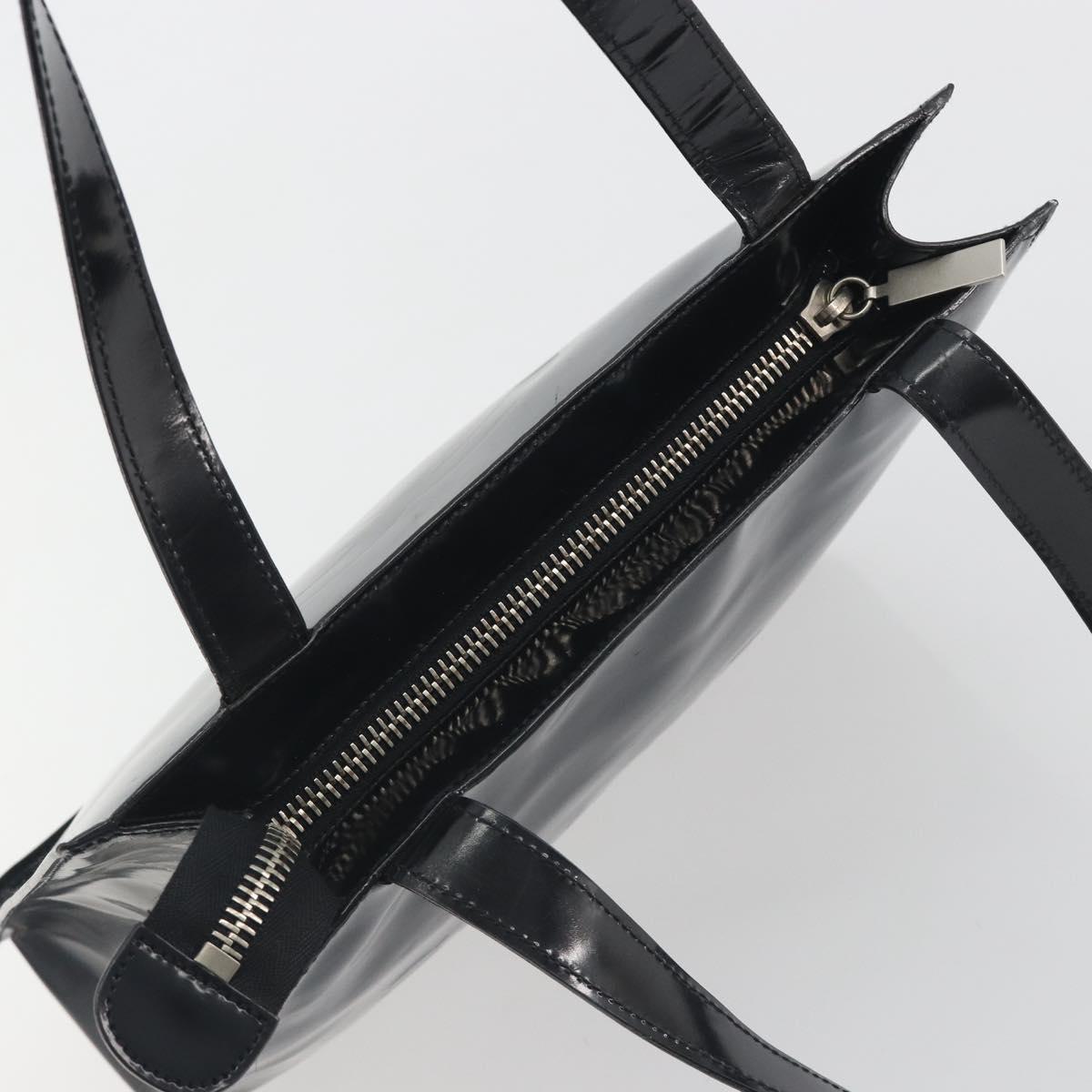 CHANEL Tote Bag Patent Black Silver CC Auth 196085
