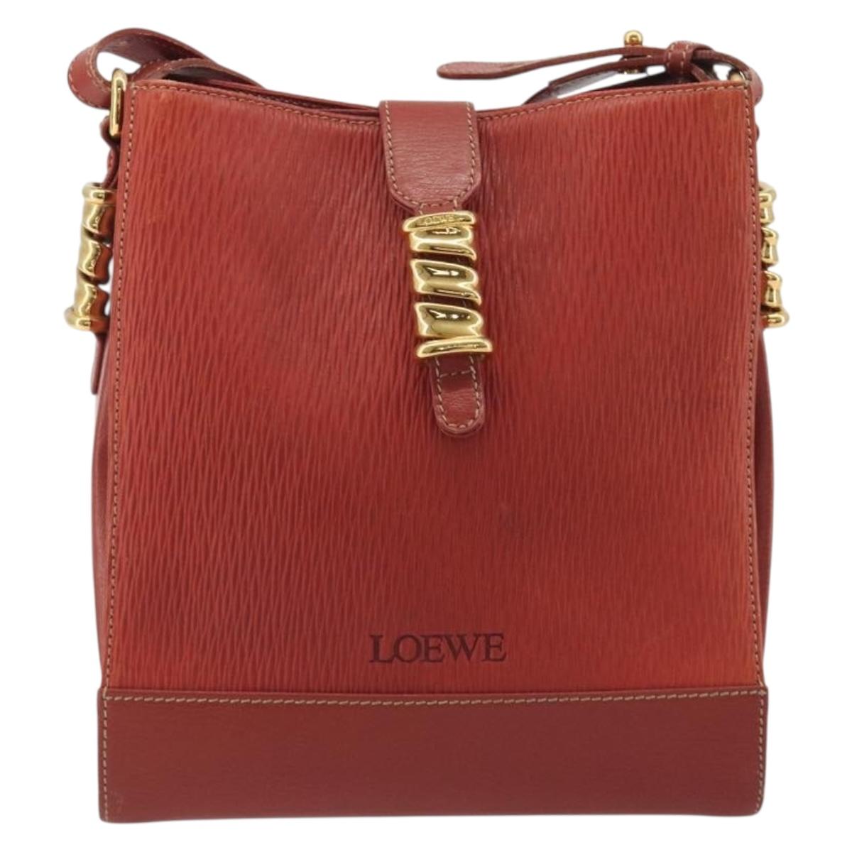 LOEWE Velazquez Shoulder Bag Leather Red Gold Tone Auth 196086
