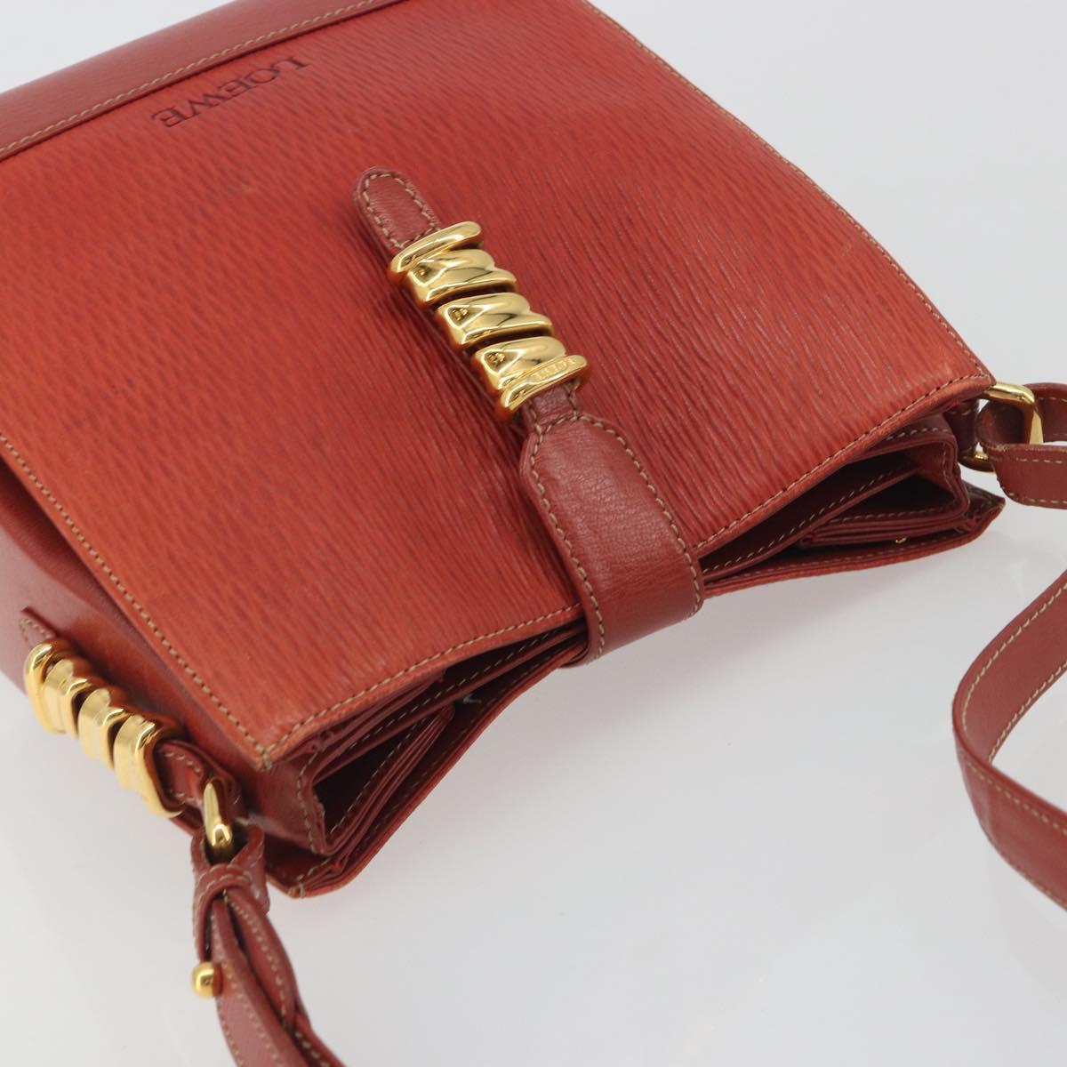 LOEWE Velazquez Shoulder Bag Leather Red Gold Tone Auth 196086