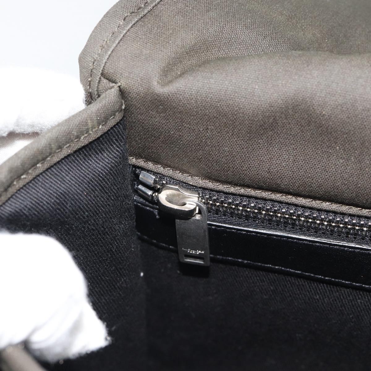 SAINT LAURENT Shoulder Bag Canvas Khaki Silver 757146 Auth 196092