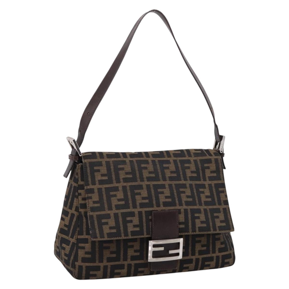 FENDI Zucca Canvas Mamma Baguette Shoulder Bag Brown Black Auth 196093V
