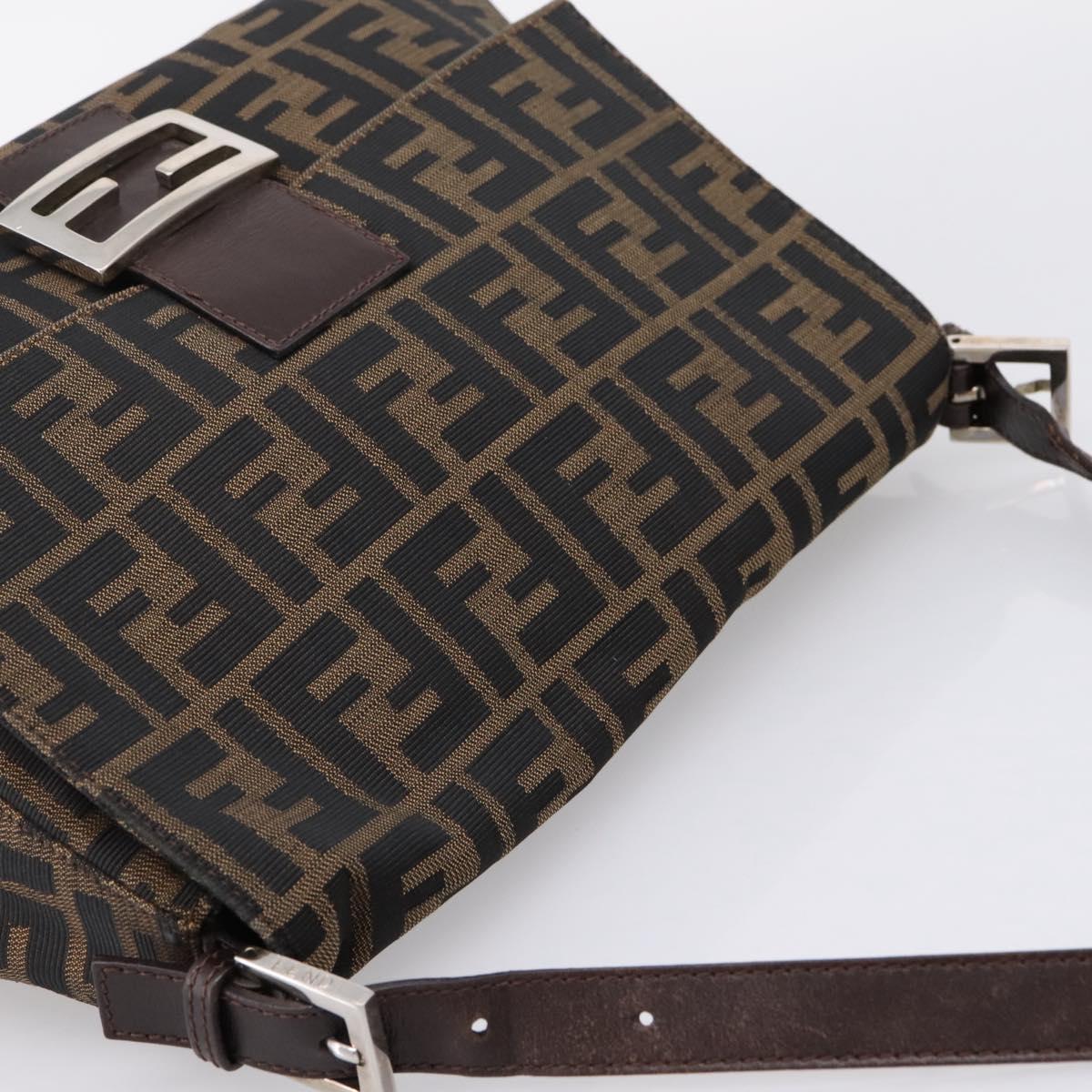 FENDI Zucca Canvas Mamma Baguette Shoulder Bag Brown Black Auth 196093V