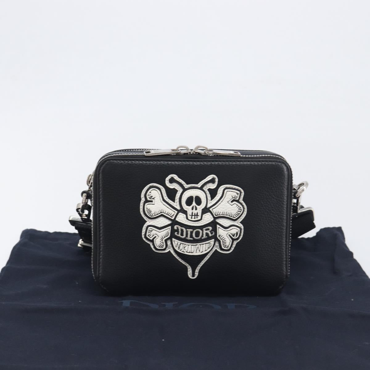 Christian Dior Shoulder Bag Leather Shawn Stussy Black Silver Auth 196095M