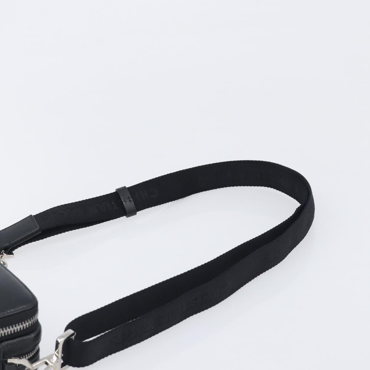 Christian Dior Shoulder Bag Leather Shawn Stussy Black Silver Auth 196095M