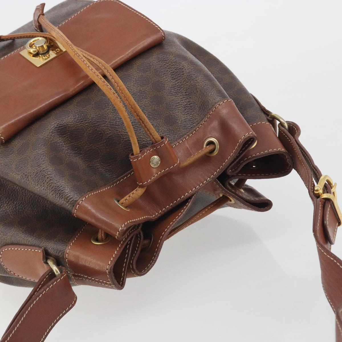 CELINE Macadam Shoulder Bag PVC Leather Brown Gold Tone Auth 196099