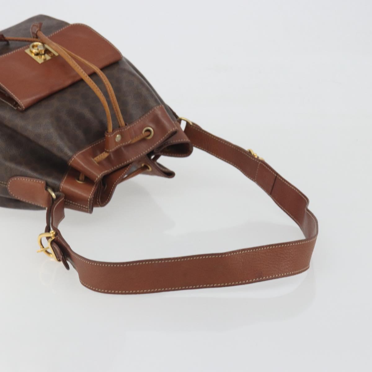CELINE Macadam Shoulder Bag PVC Leather Brown Gold Tone Auth 196099