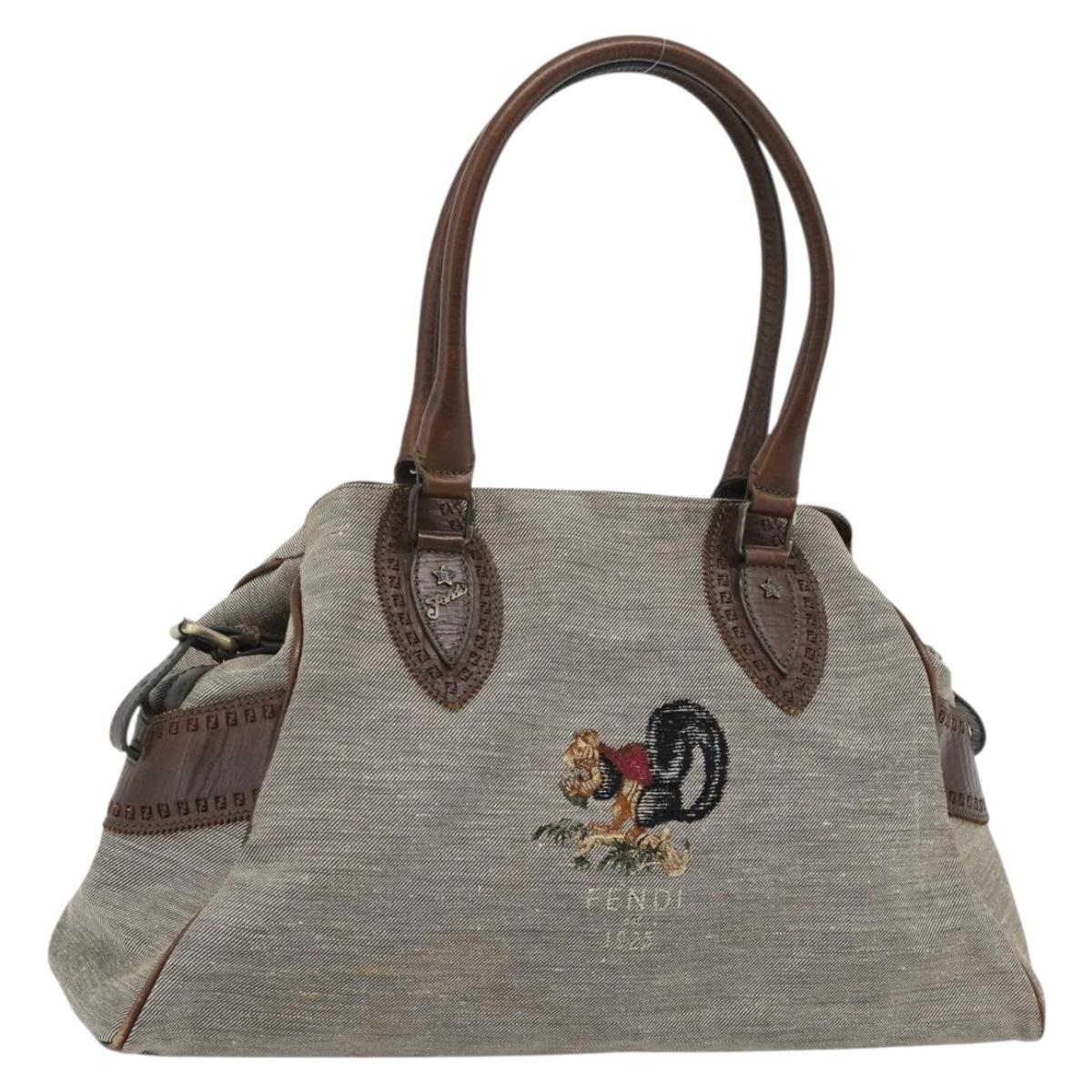FENDI Hand Bag Canvas Gray Brown 8BN162 Auth 196102