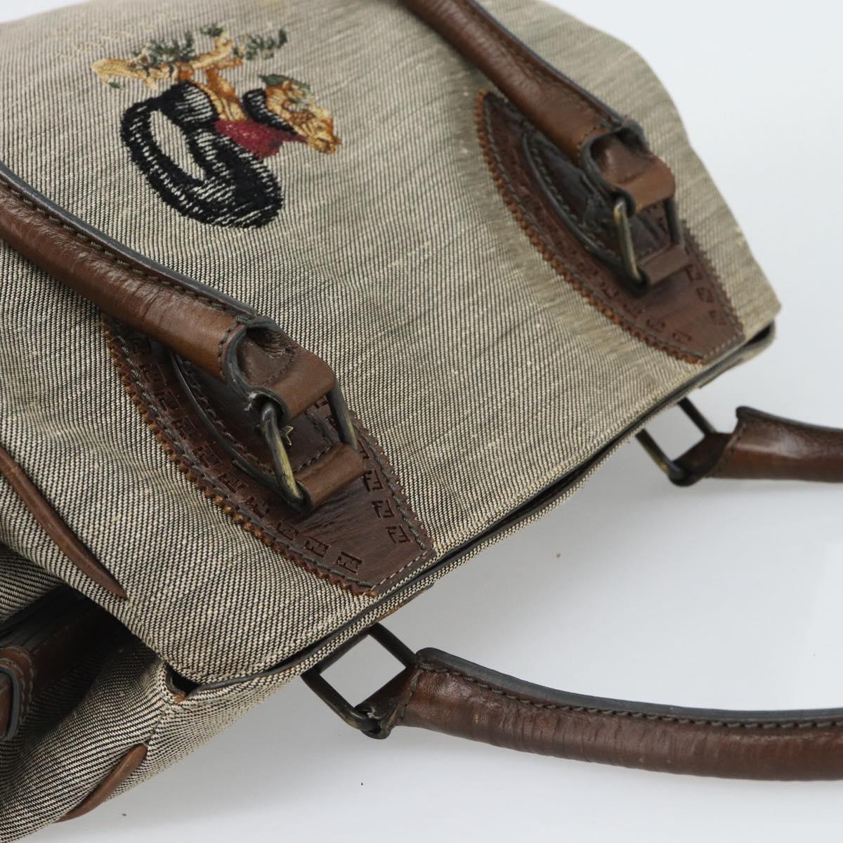 FENDI Hand Bag Canvas Gray Brown 8BN162 Auth 196102