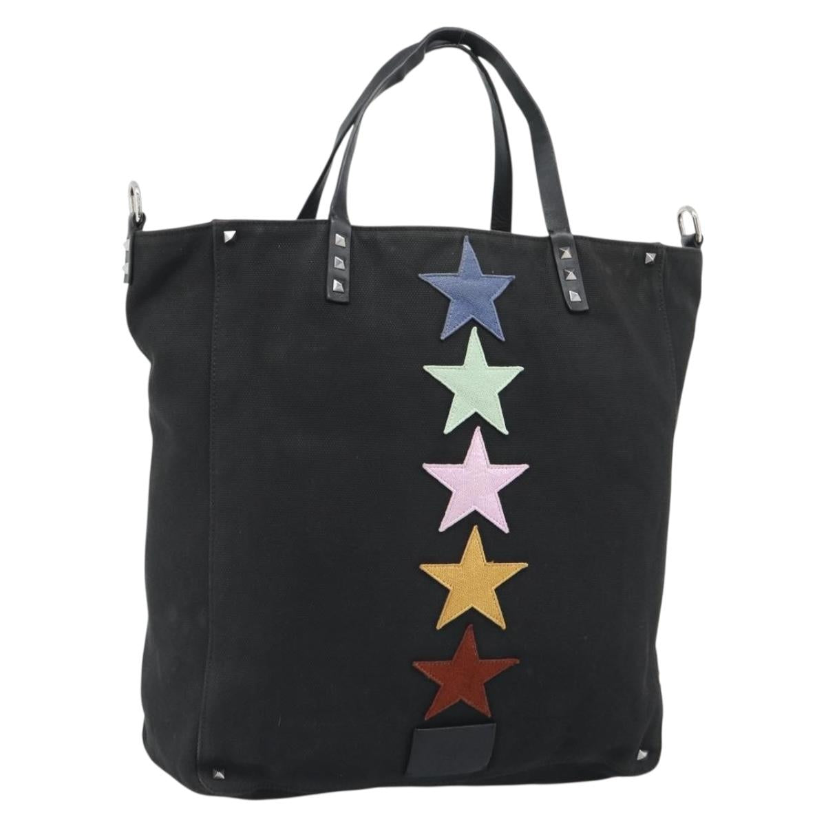 VALENTINO Jamie Reid Tote Bag Canvas Black Silver Auth 196103