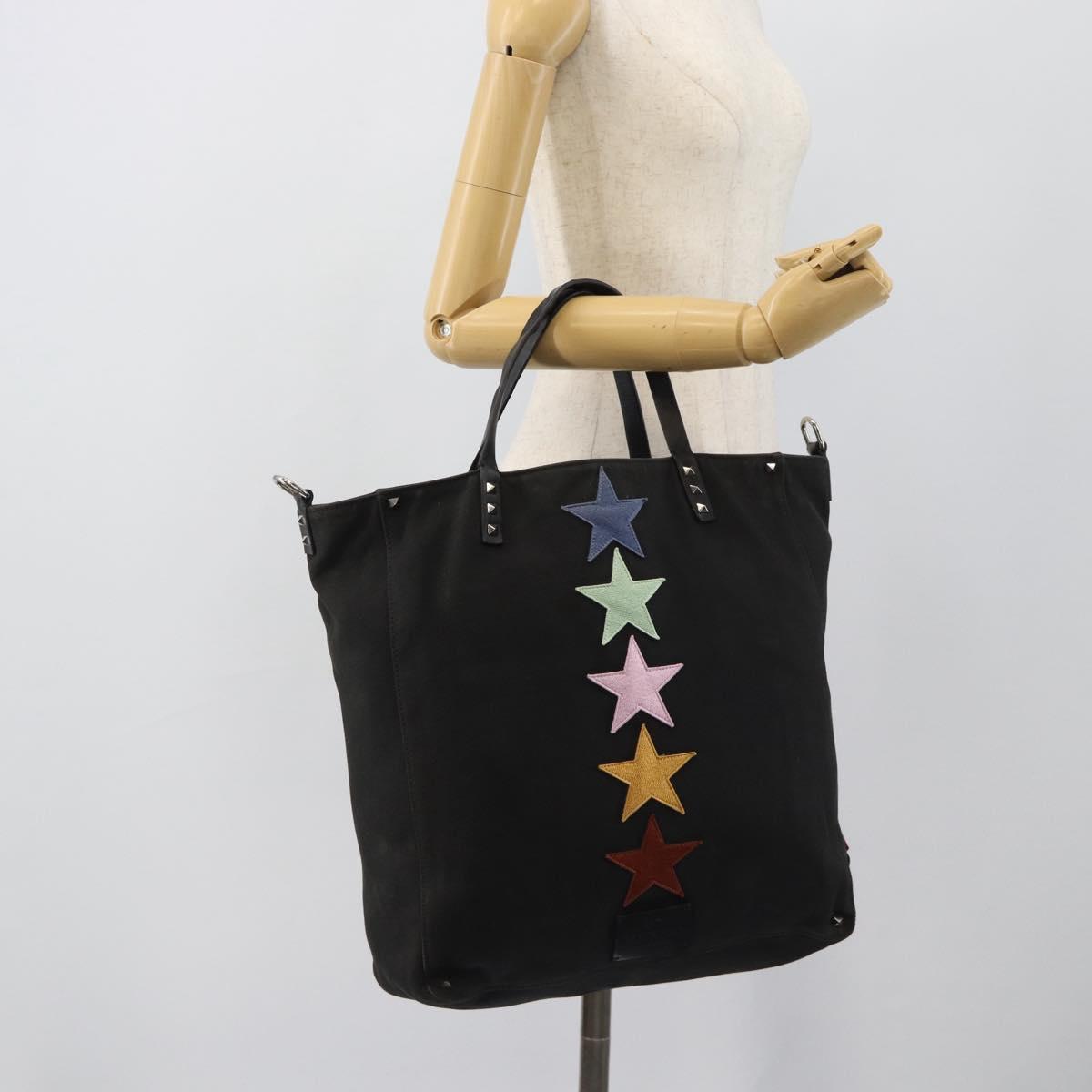 VALENTINO Jamie Reid Tote Bag Canvas Black Silver Auth 196103