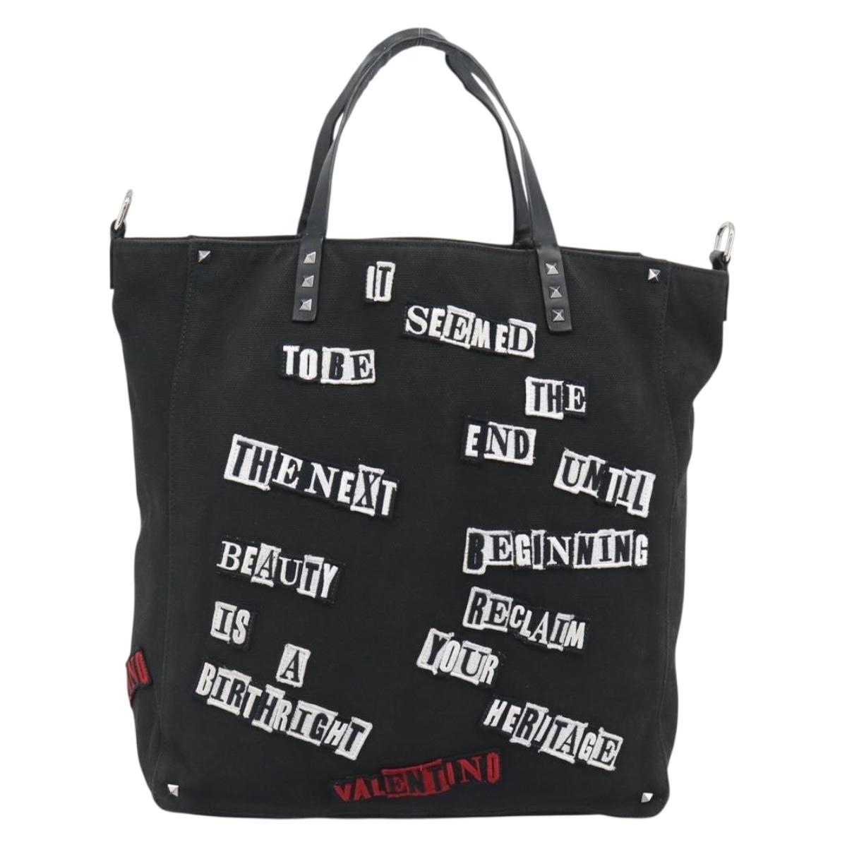 VALENTINO Jamie Reid Tote Bag Canvas Black Silver Auth 196103