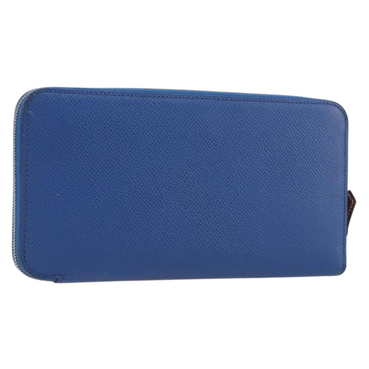 HERMES Azap Silk In Wallet Leather Blue Silver Auth 196106M