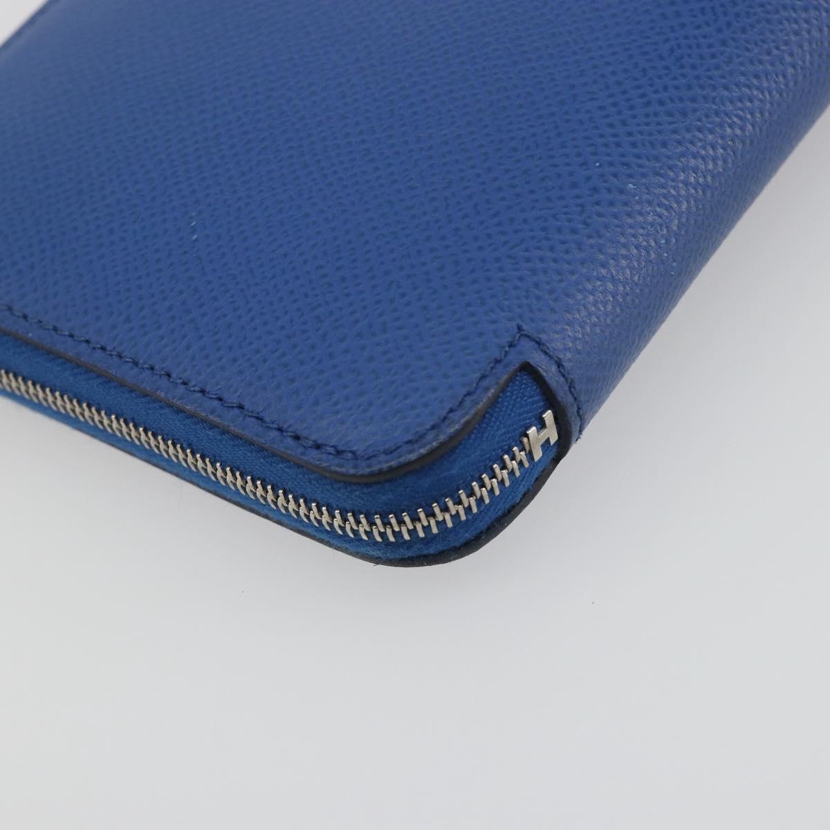 HERMES Azap Silk In Wallet Leather Blue Silver Auth 196106M
