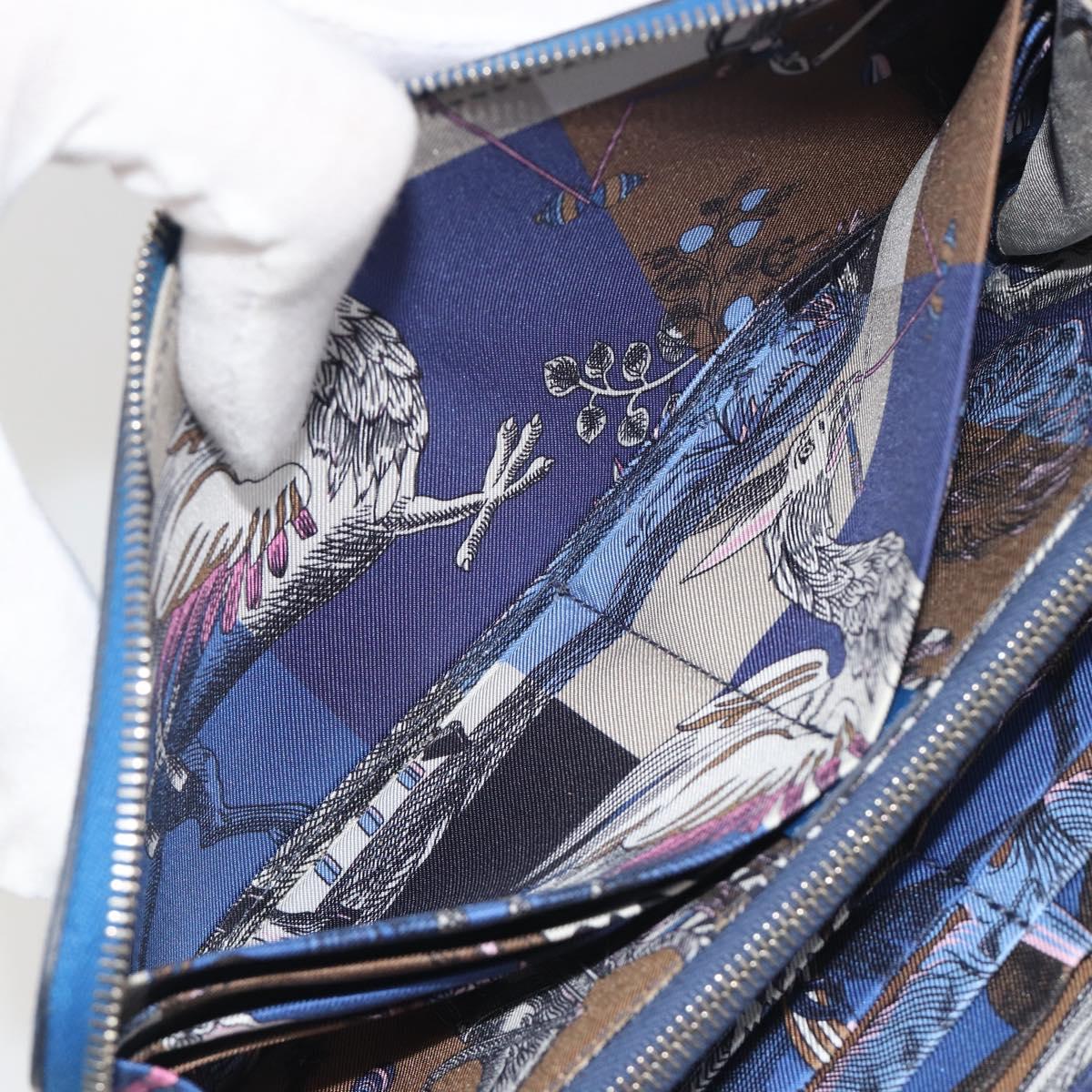 HERMES Azap Silk In Wallet Leather Blue Silver Auth 196106M