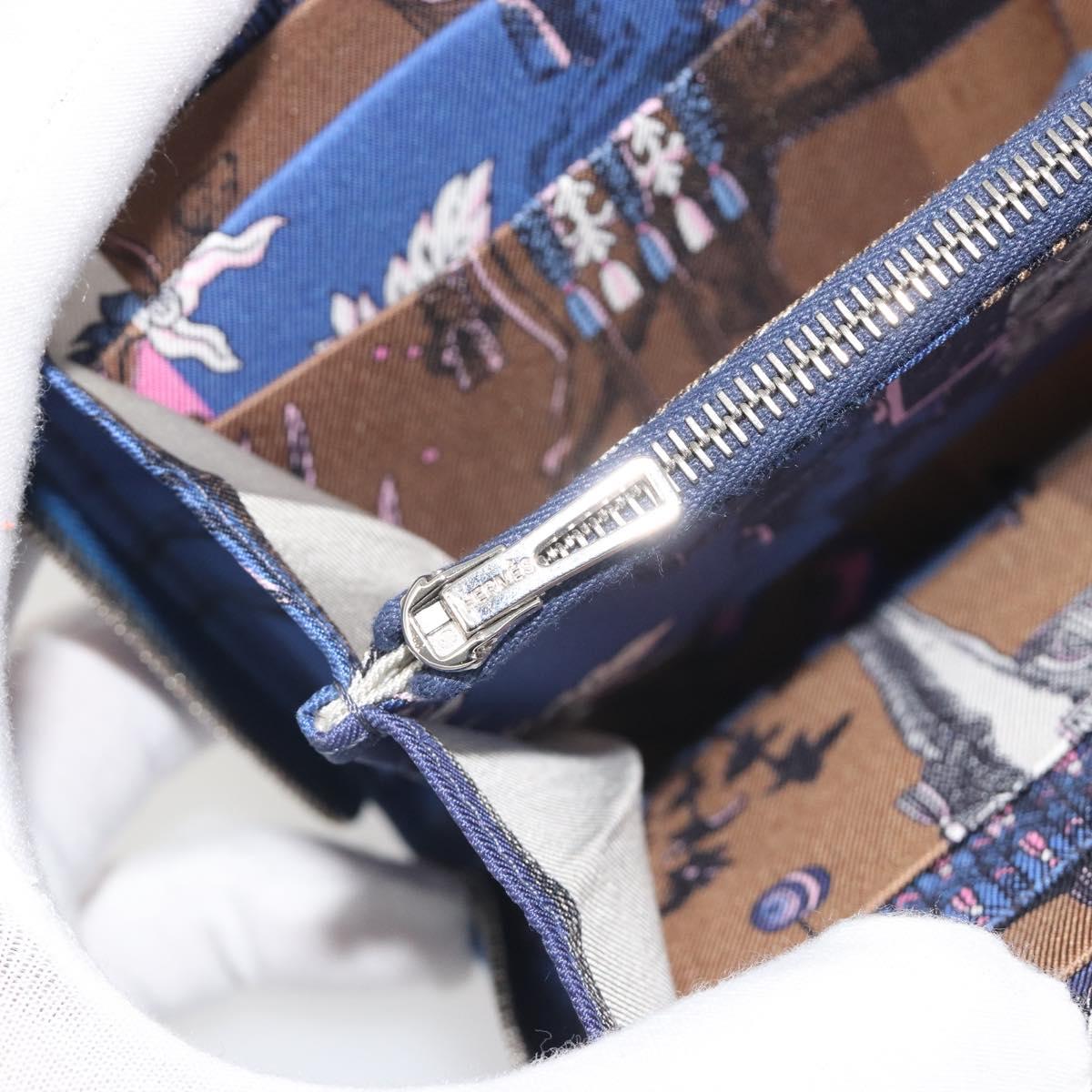 HERMES Azap Silk In Wallet Leather Blue Silver Auth 196106M
