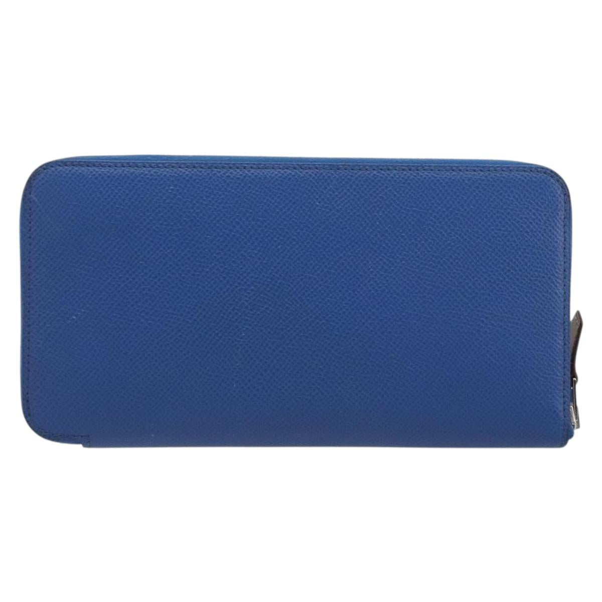 HERMES Azap Silk In Wallet Leather Blue Silver Auth 196106M