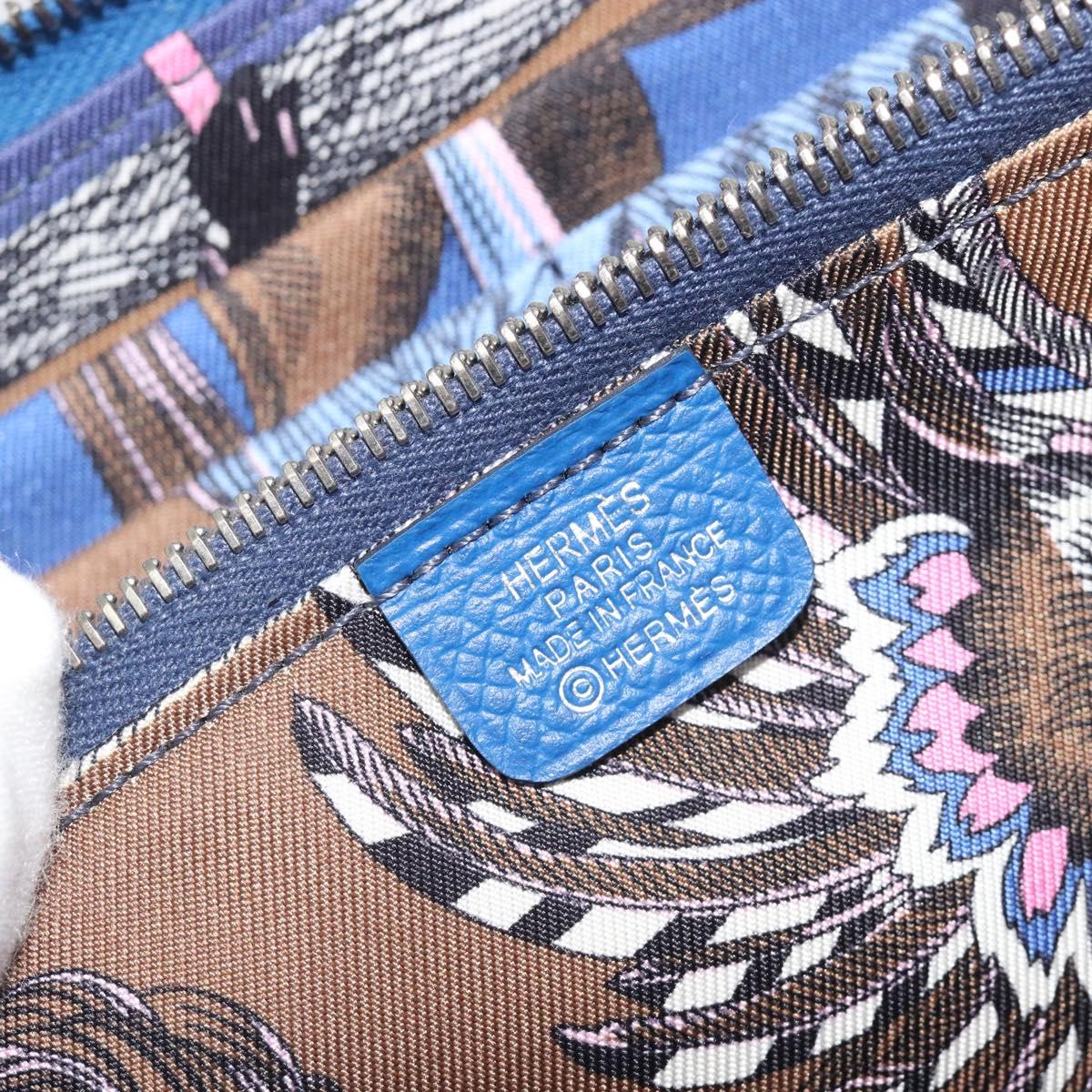 HERMES Azap Silk In Wallet Leather Blue Silver Auth 196106M