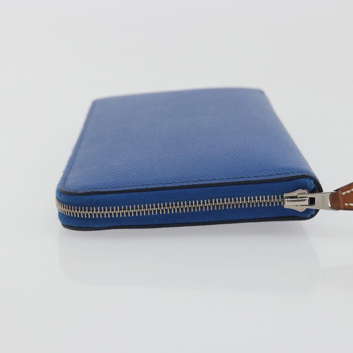 HERMES Azap Silk In Wallet Leather Blue Silver Auth 196106M