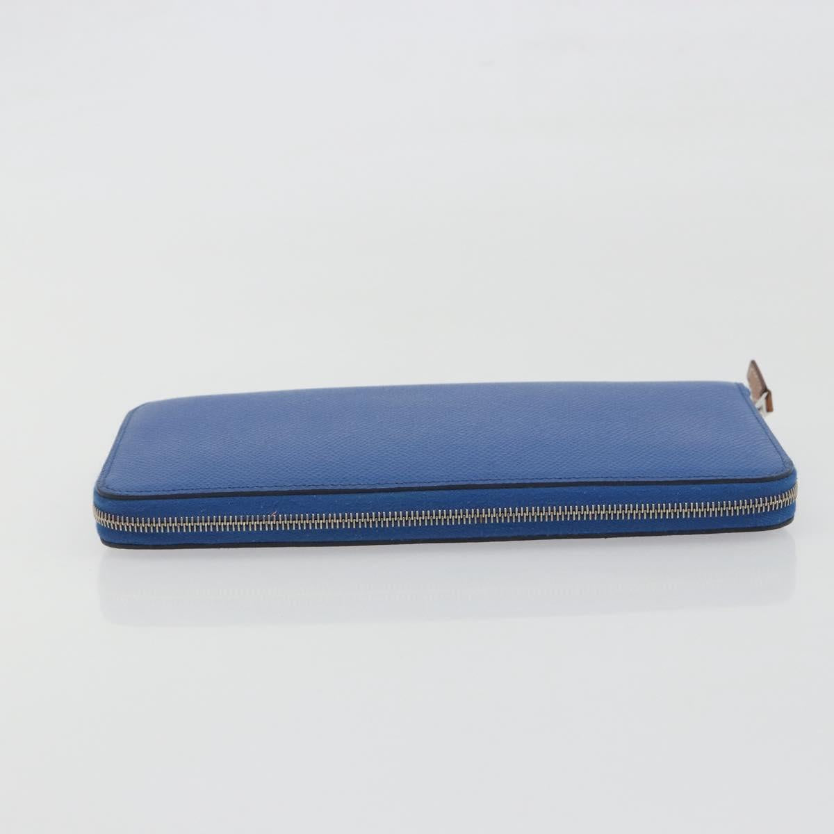 HERMES Azap Silk In Wallet Leather Blue Silver Auth 196106M