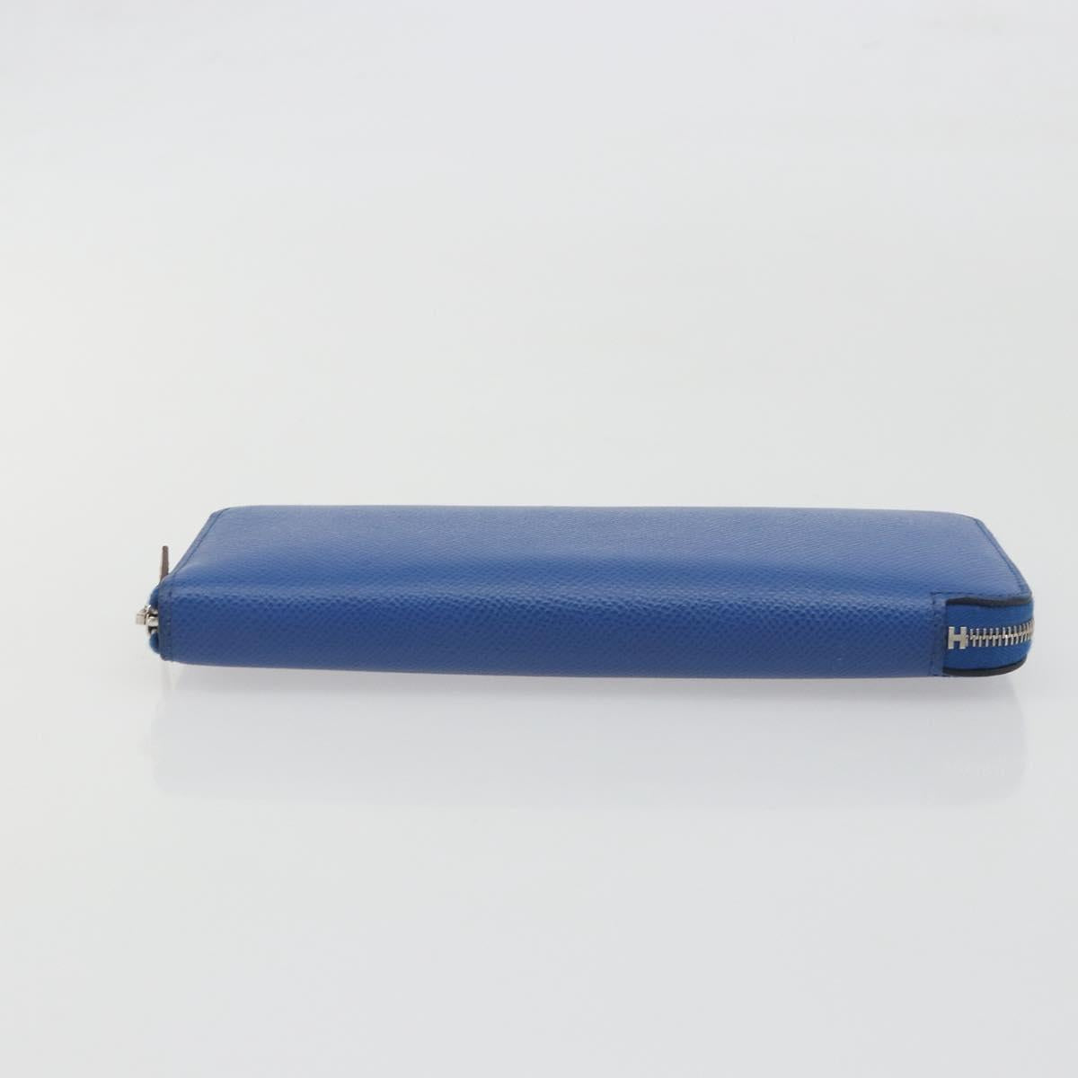 HERMES Azap Silk In Wallet Leather Blue Silver Auth 196106M