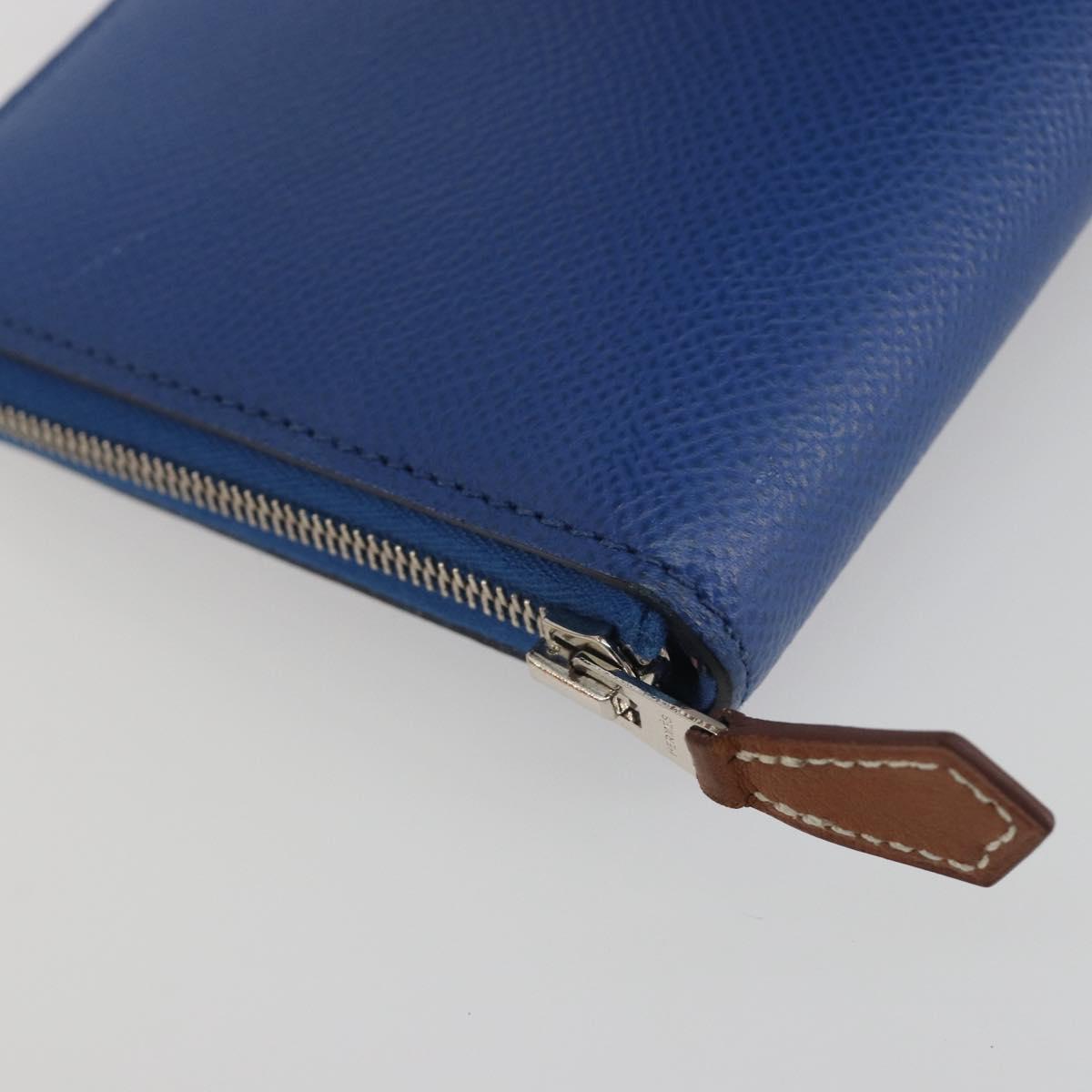 HERMES Azap Silk In Wallet Leather Blue Silver Auth 196106M
